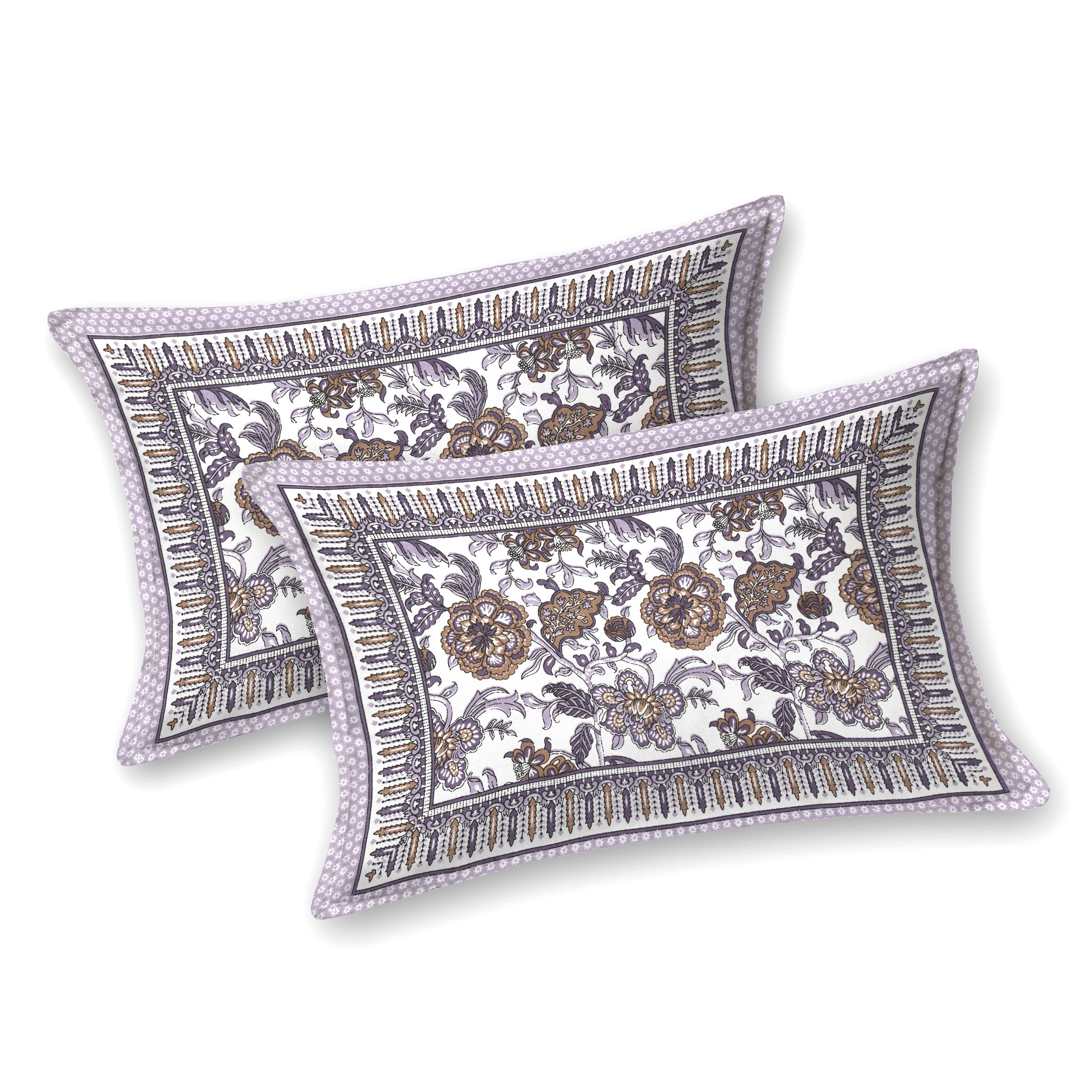 Floral Printed Pure Cotton Bedsheet - Lavender and White