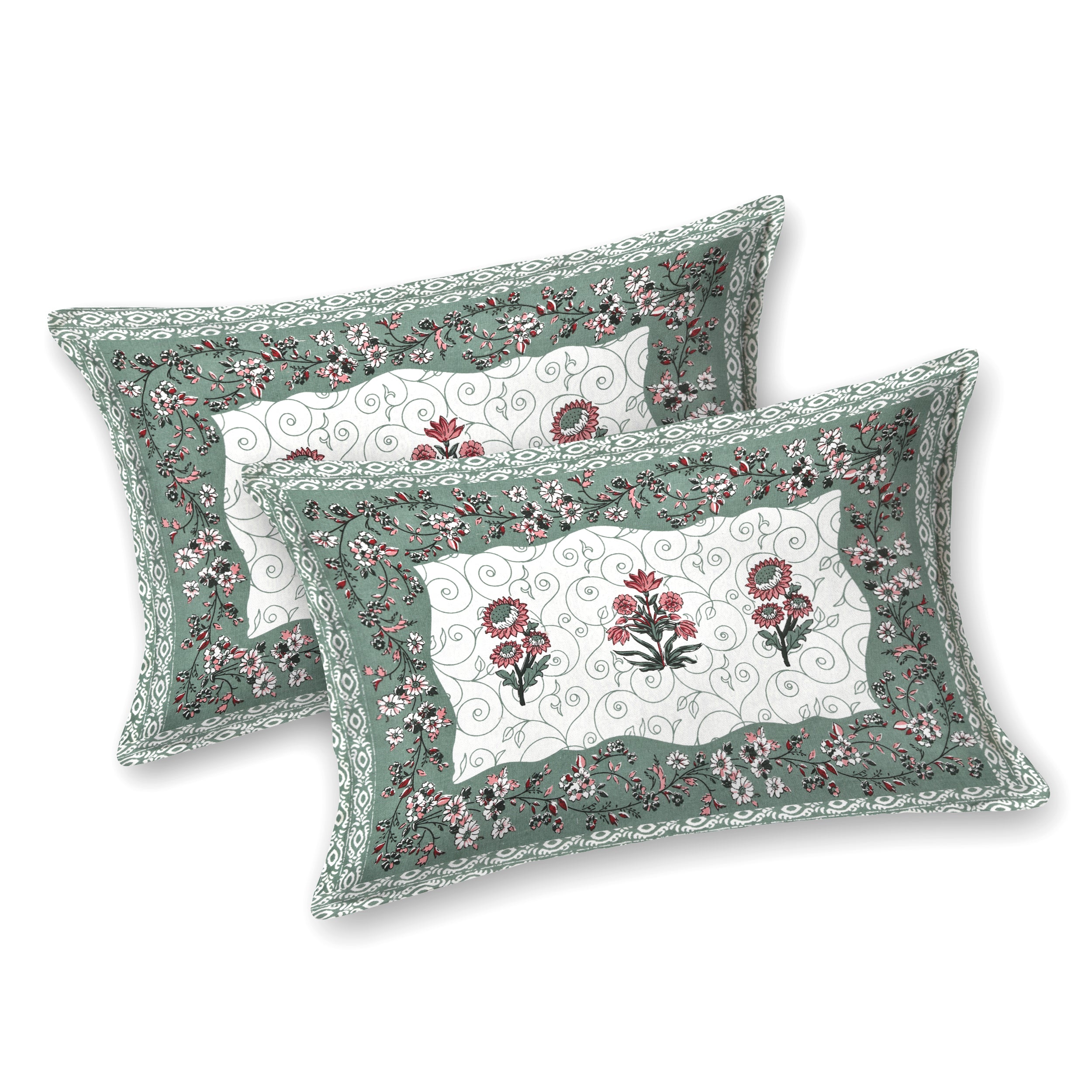 Floral Vines Cottn King Size Bedsheet - Dark Green