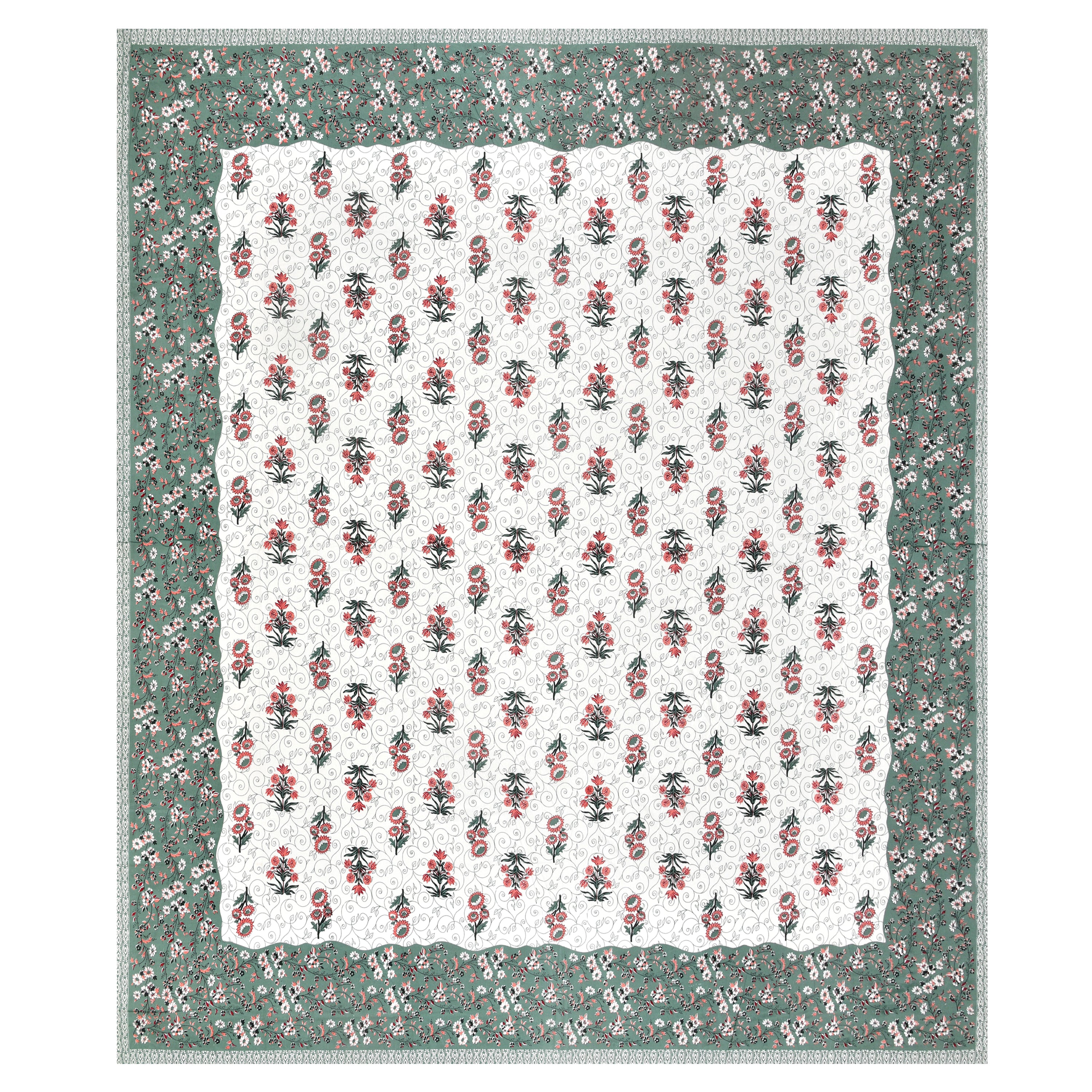 Floral Vines Cottn King Size Bedsheet - Dark Green