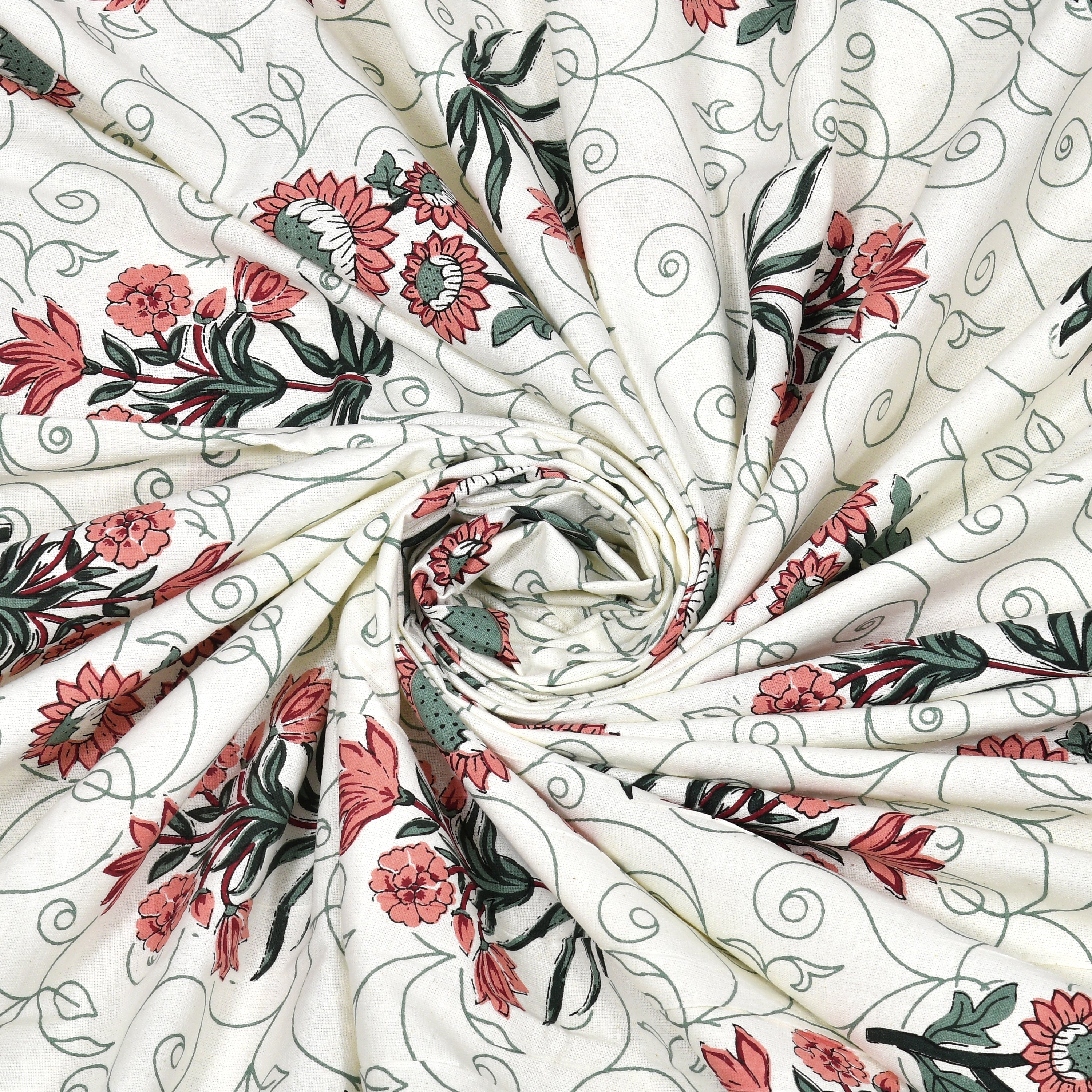 Floral Vines Cottn King Size Bedsheet - Dark Green
