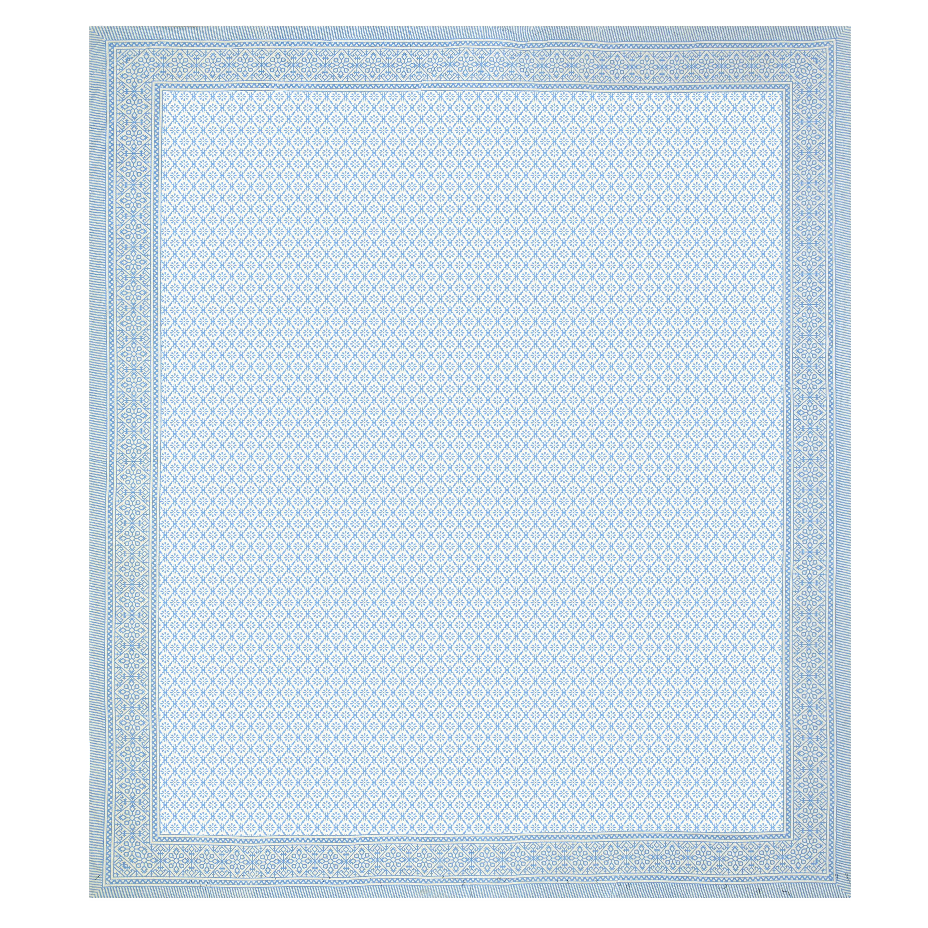 Basic Floral Cotton King Size Bedsheet- Sky Blue