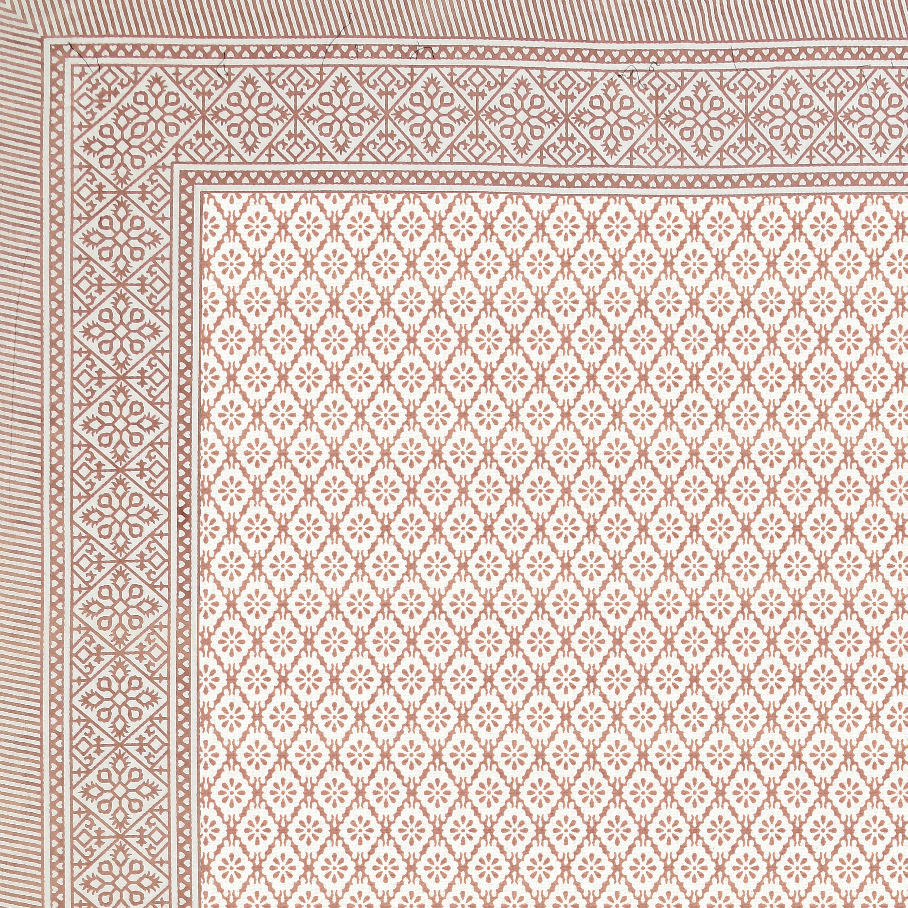 Basic Floral Cotton King Size Bedsheet- Beige