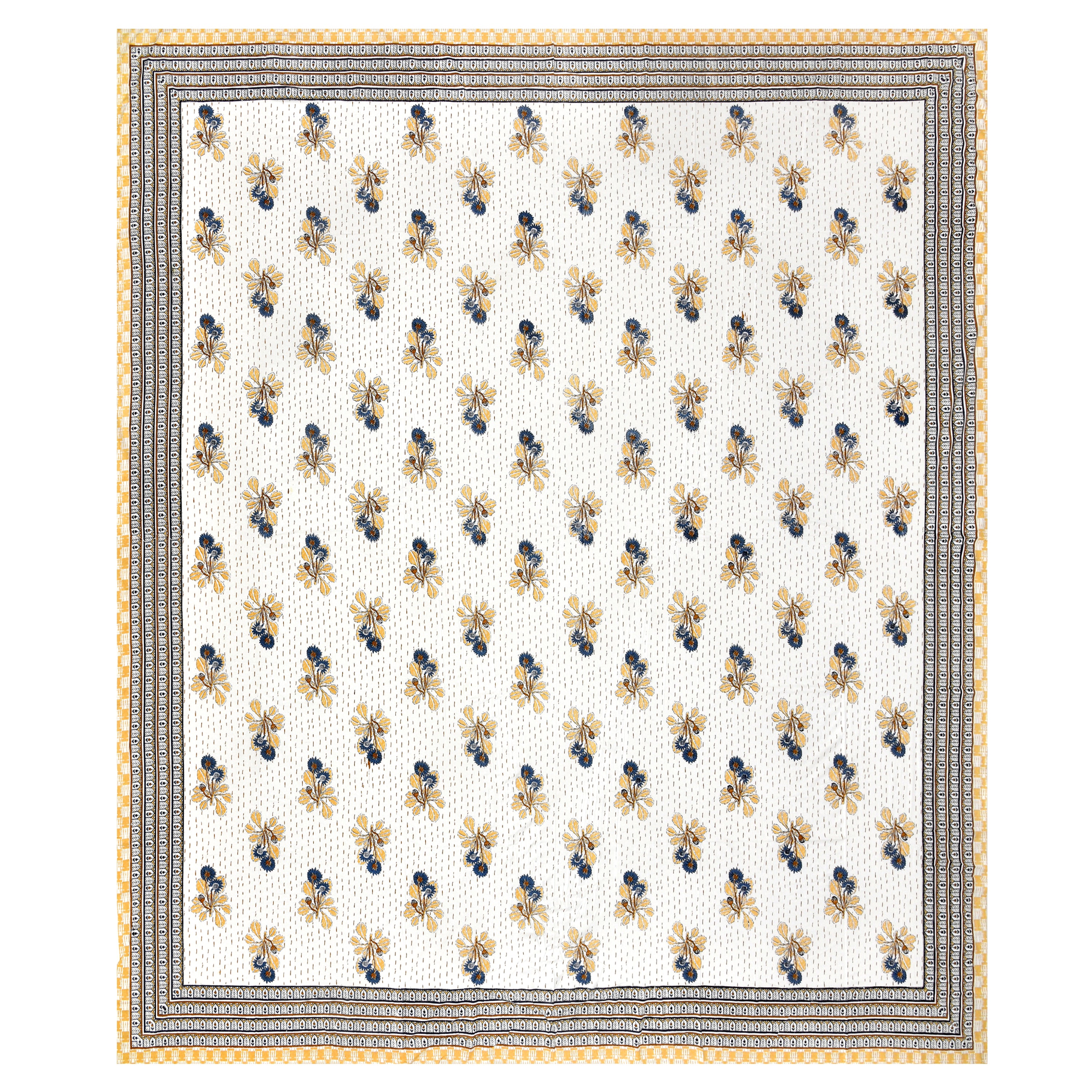 Running Stiches Pure Cotton Bedsheet - Mustard Yellow