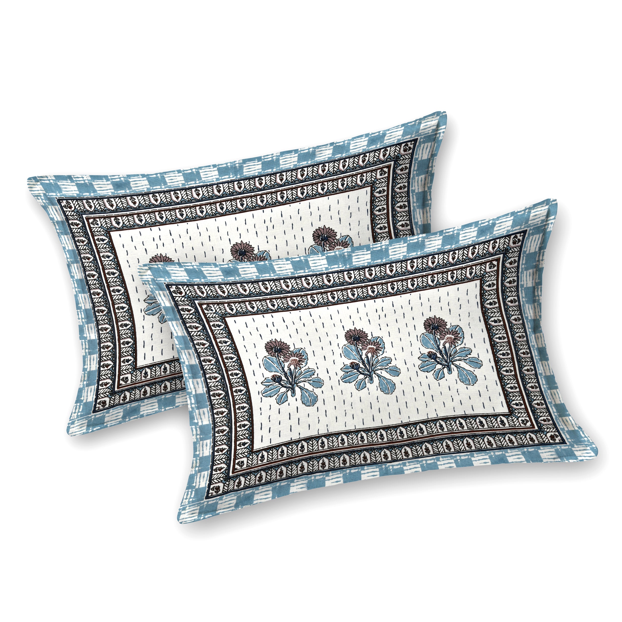 Running Stiches Pure Cotton Bedsheet - Sky Blue