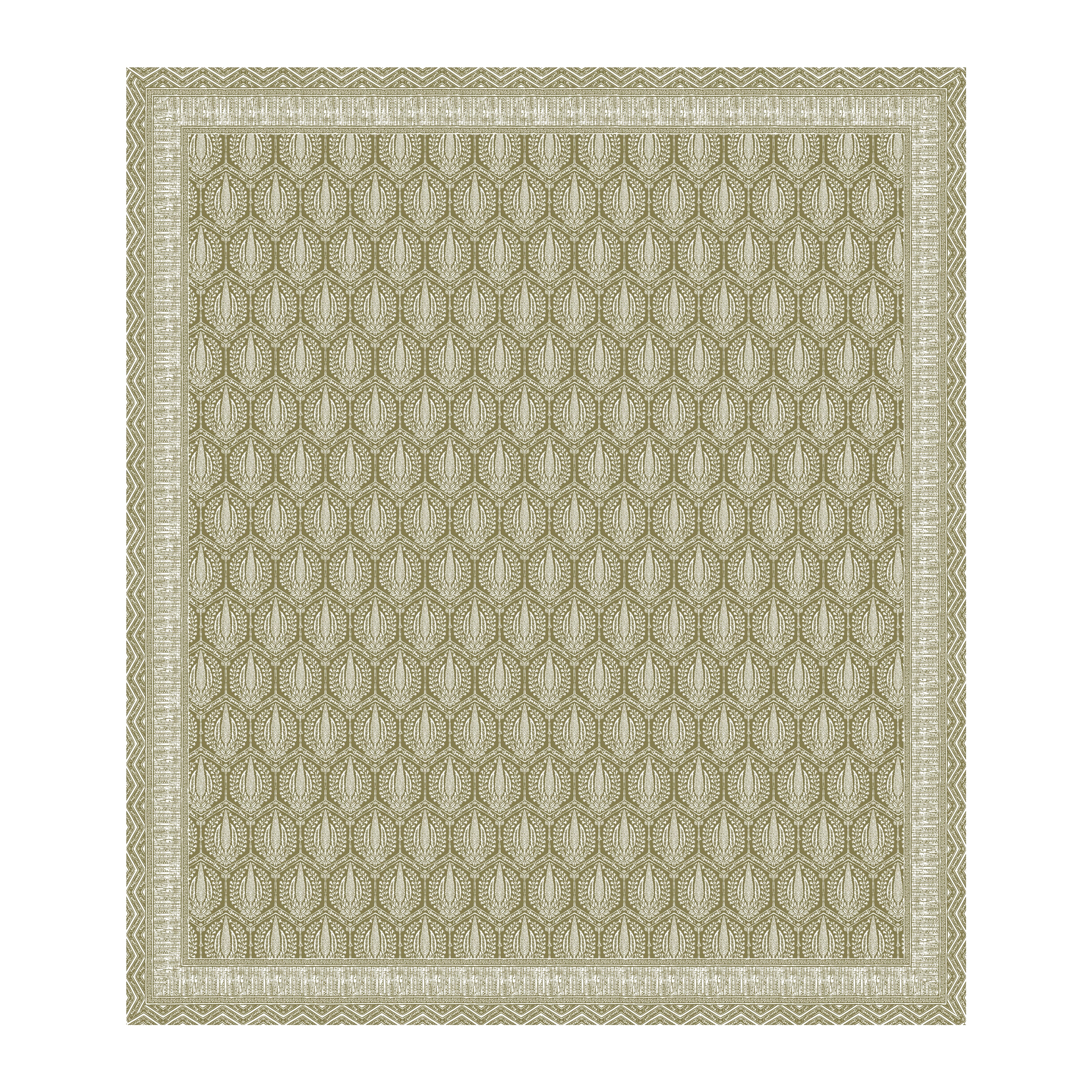 Hexagonal Print Cotton Bedsheet - Mustard Olive