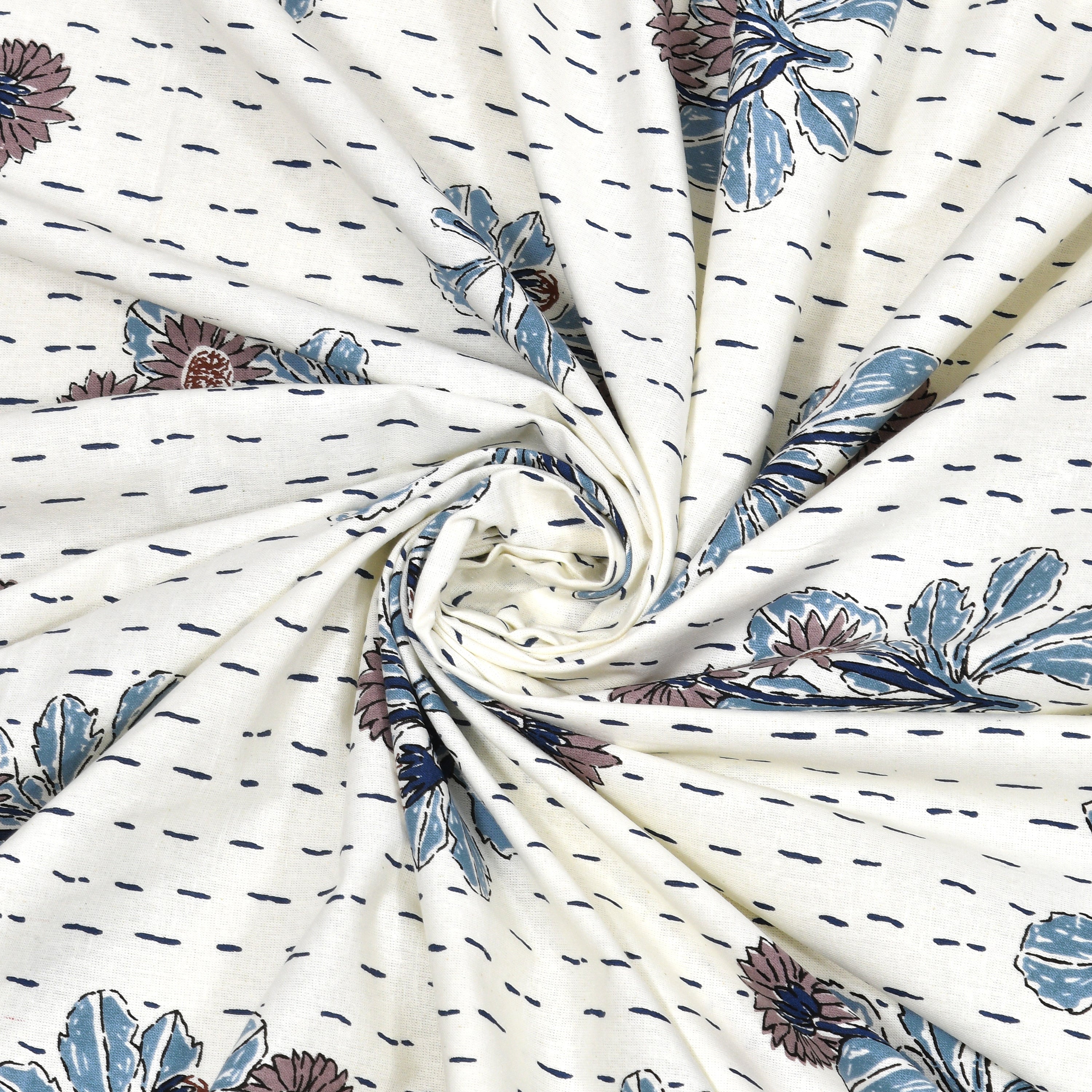 Running Stiches Pure Cotton Bedsheet - Sky Blue