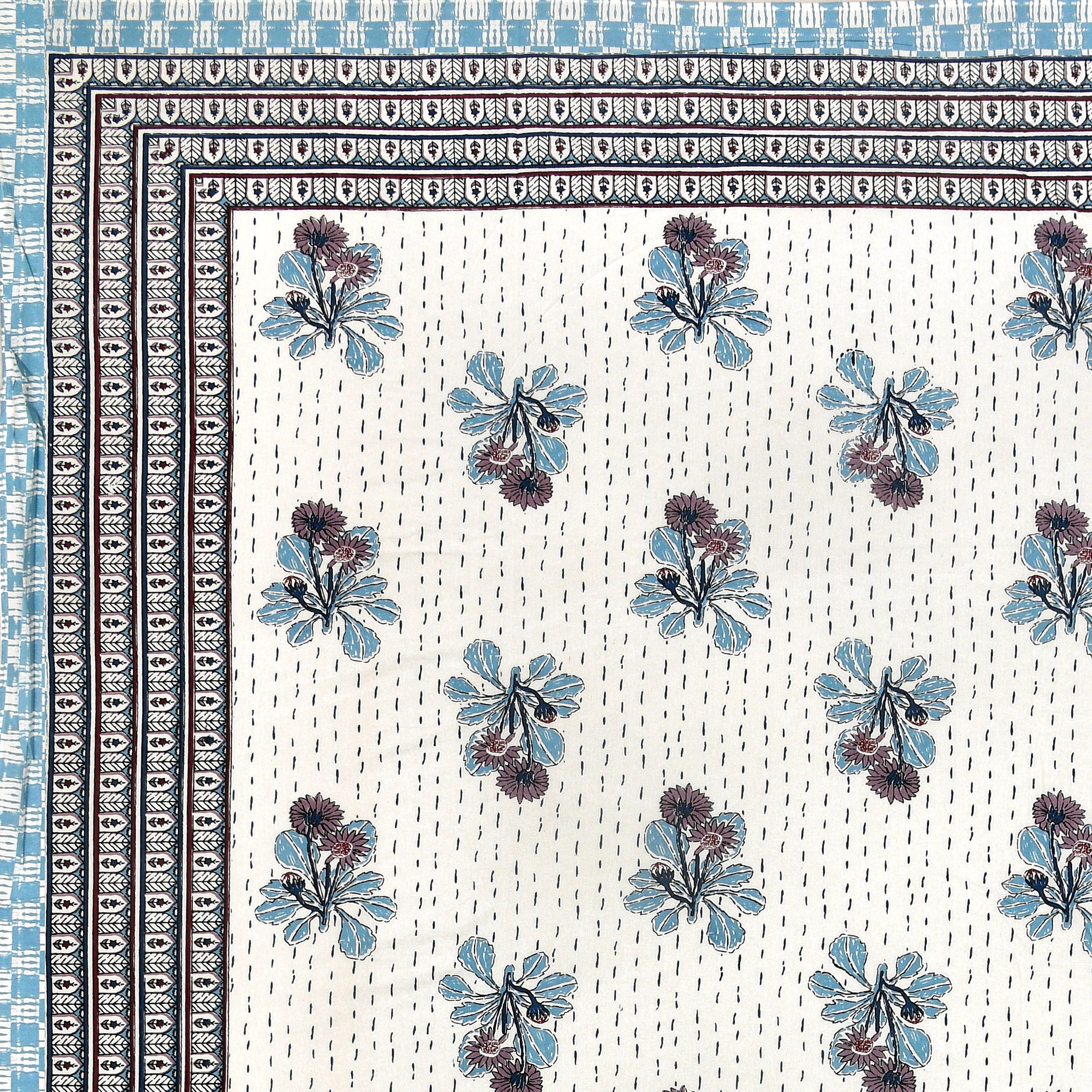 Running Stiches Pure Cotton Bedsheet - Sky Blue