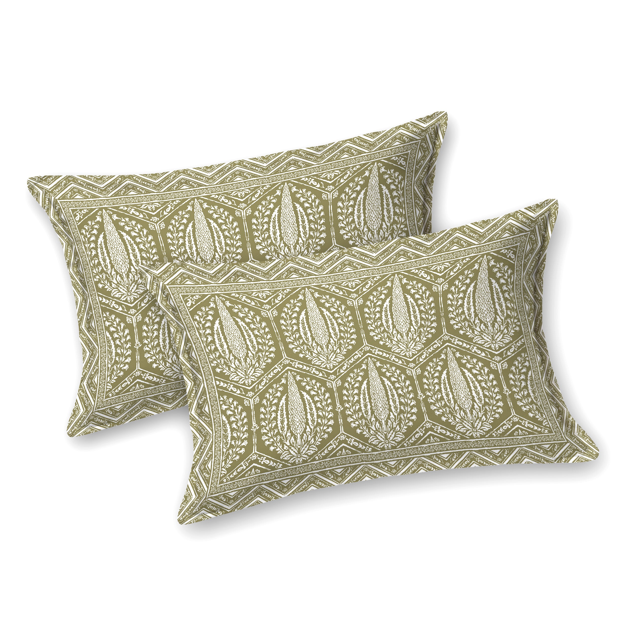 Hexagonal Print Cotton Bedsheet - Mustard Olive