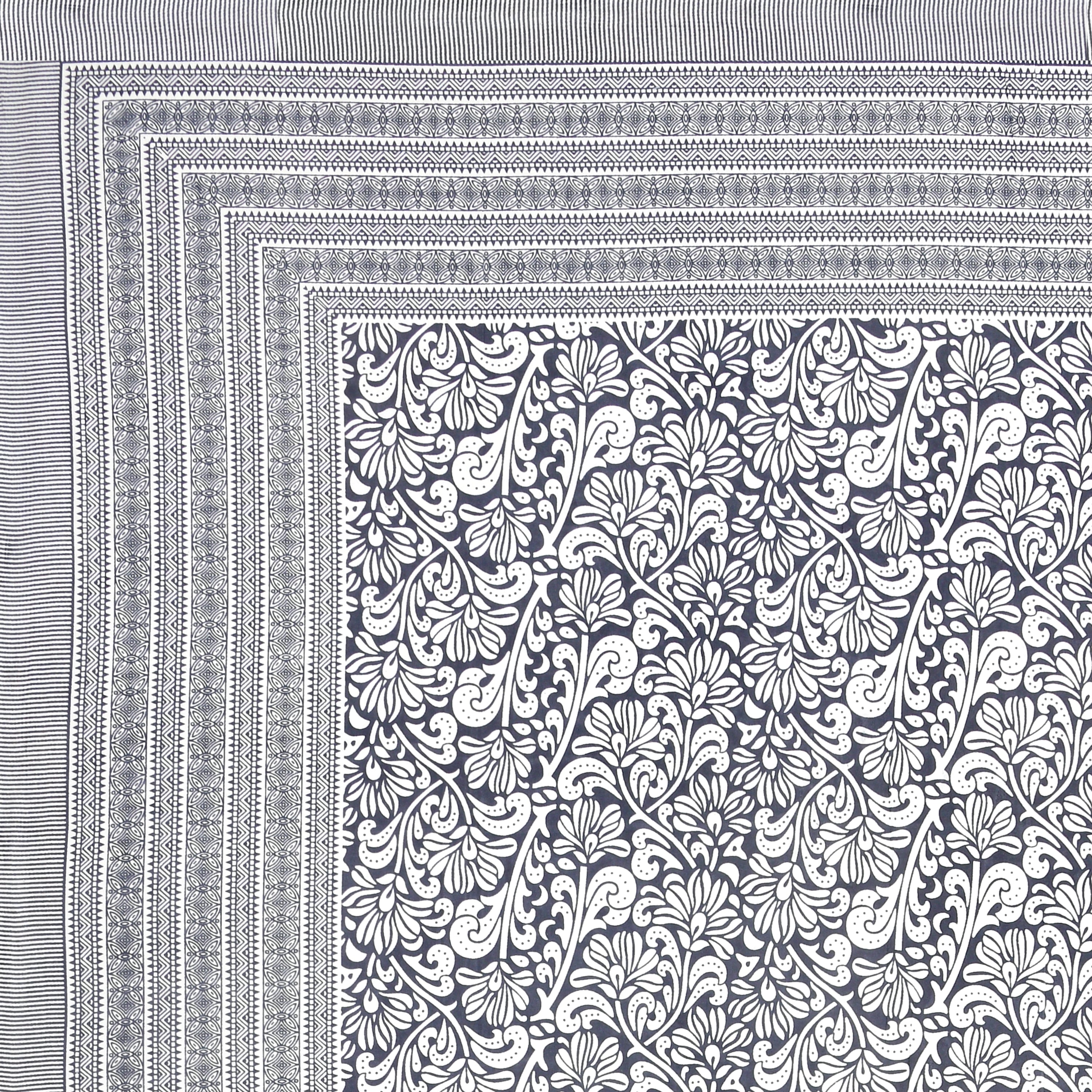 Paisley Block-Printed Cotton Bedsheet- Black