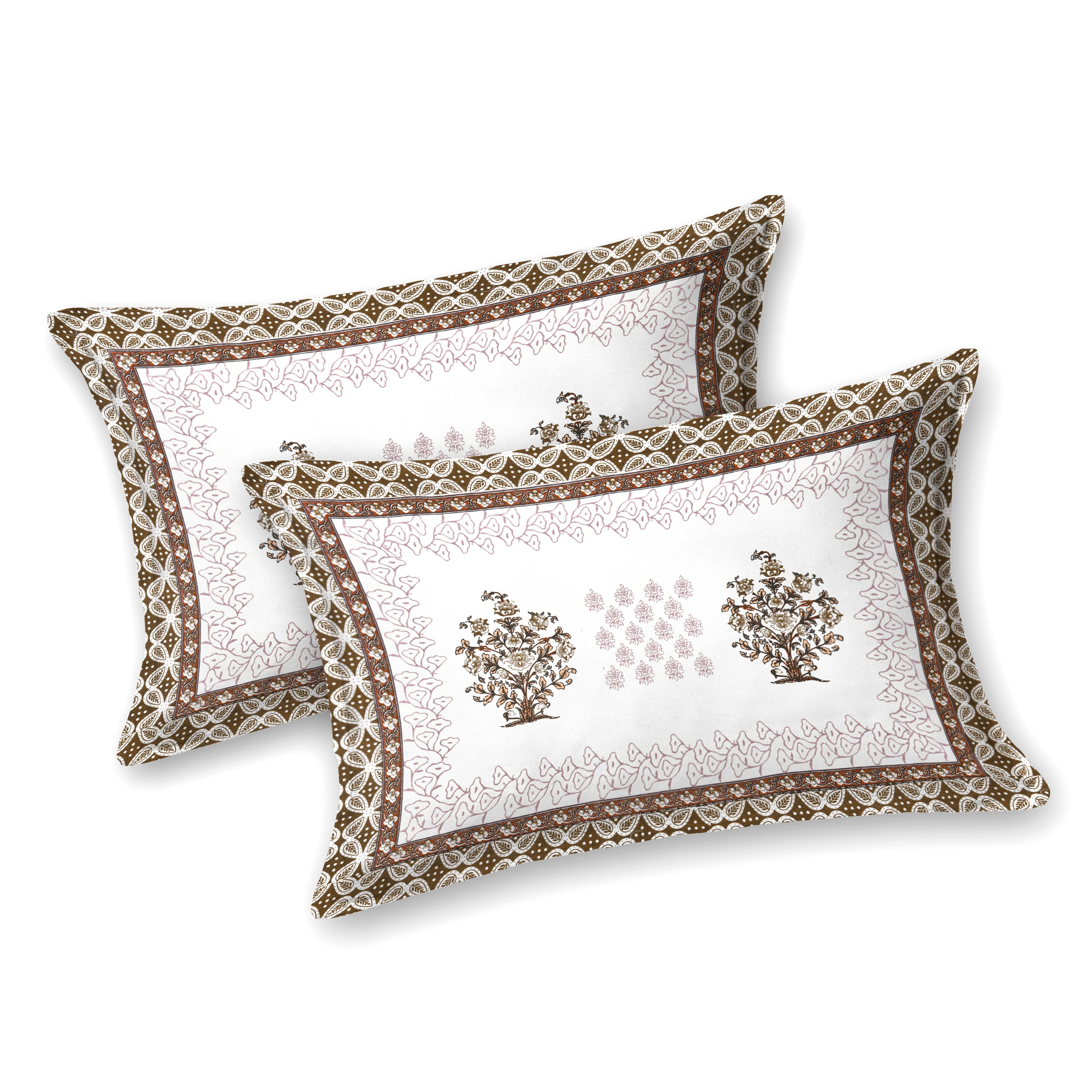 Block-Printed Butti Cotton Bedsheet - Rust