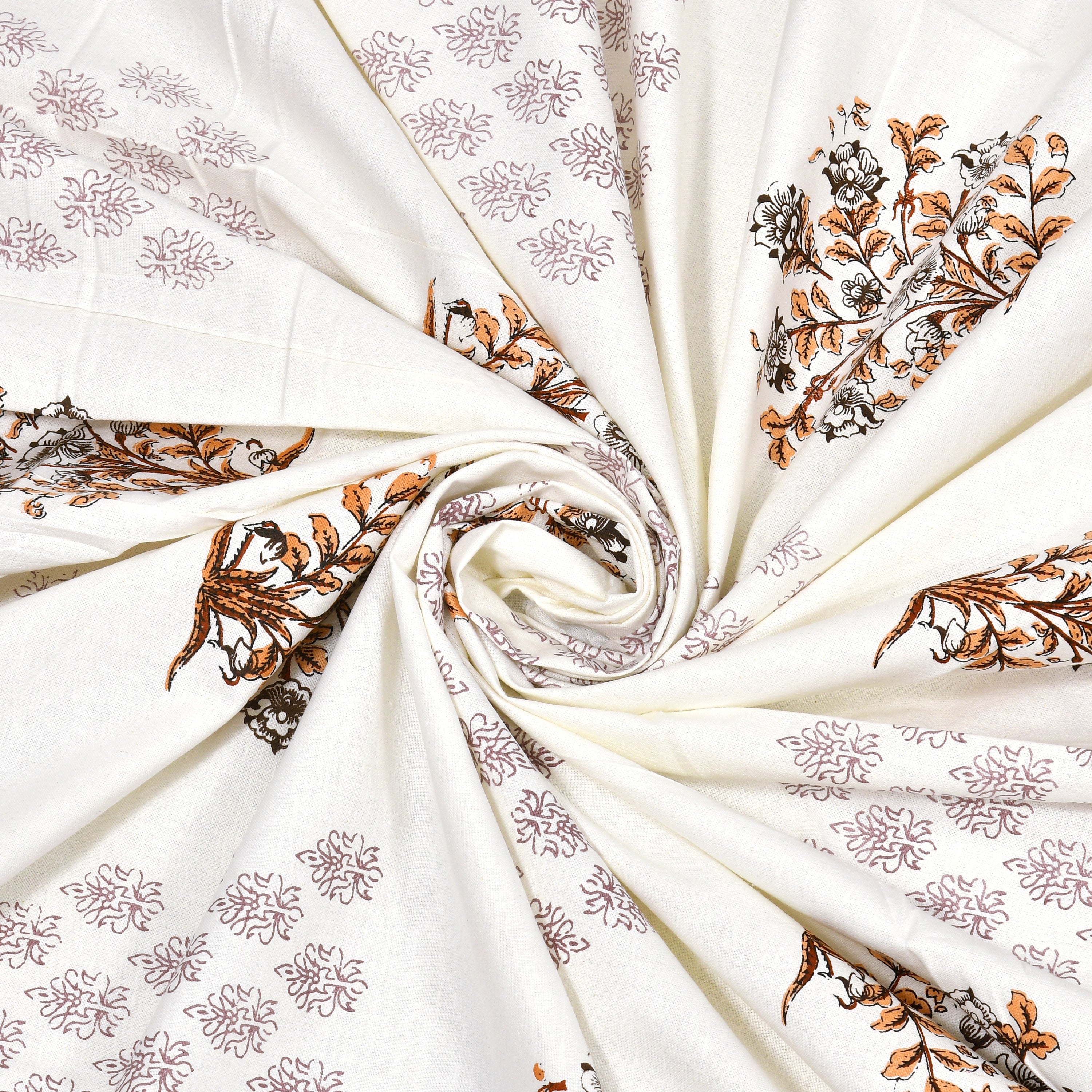 Block-Printed Butti Cotton Bedsheet - Rust