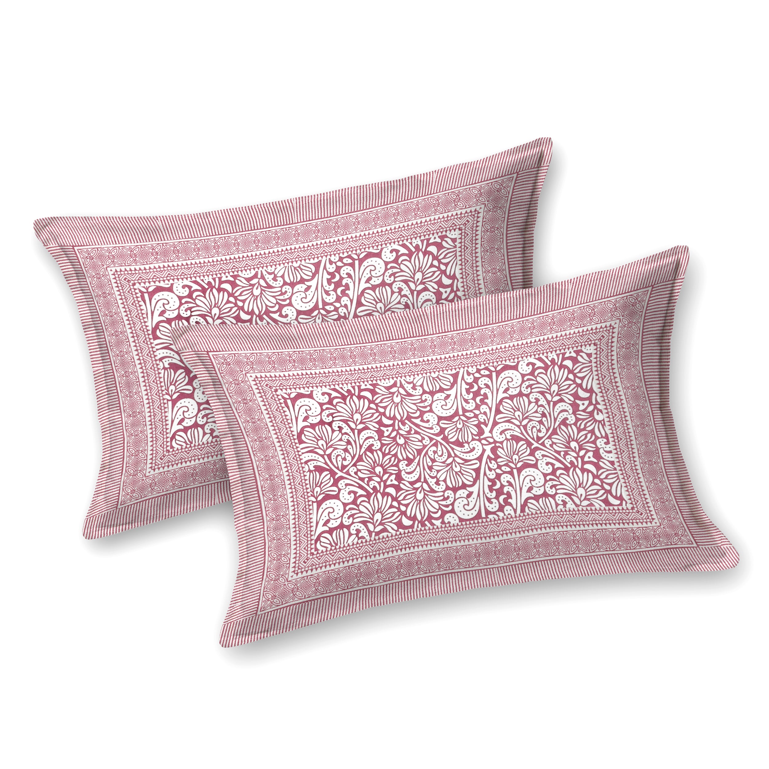 Paisley Block-Printed Cotton Bedsheet- Pink