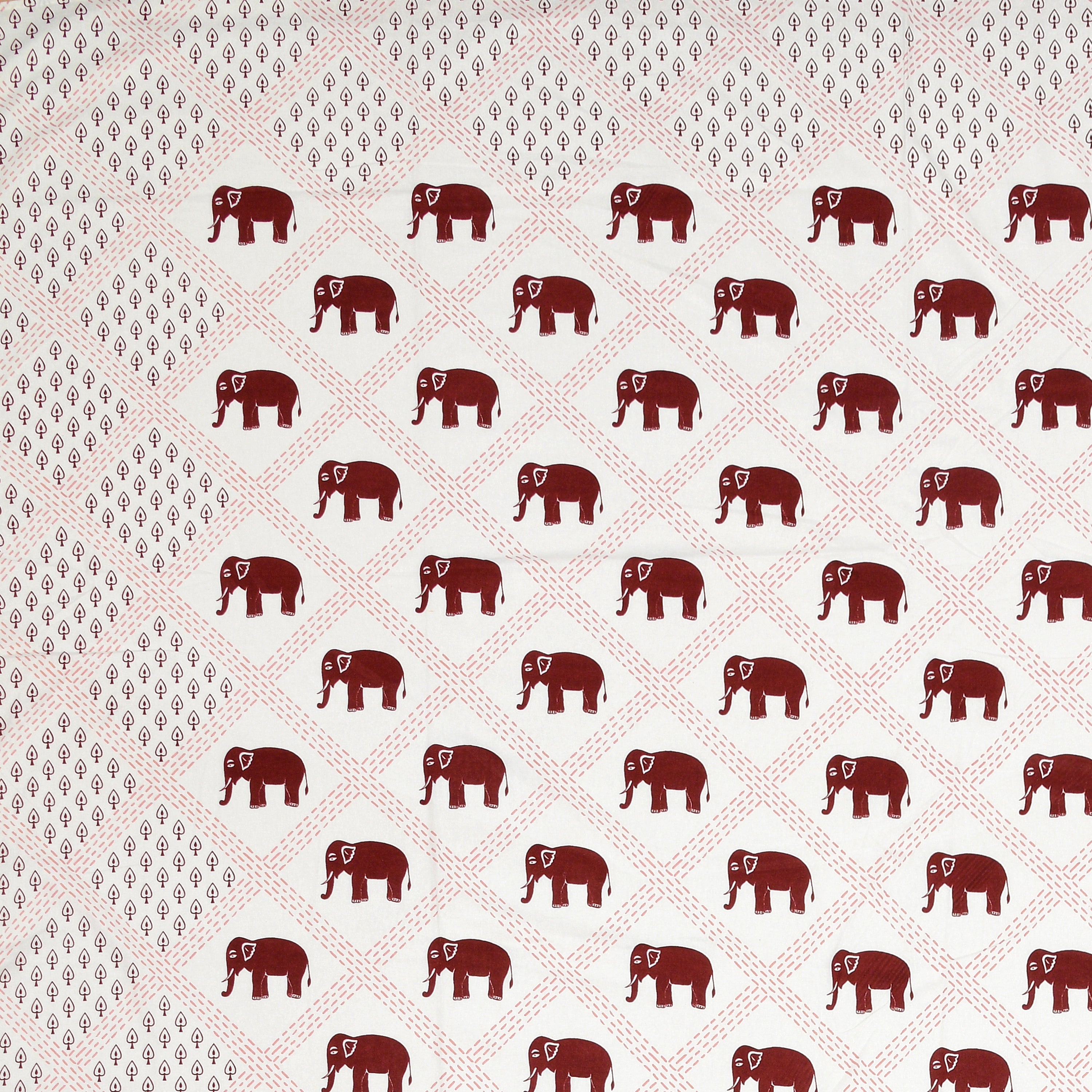 Standing Elephant Cotton Bedsheet - Red