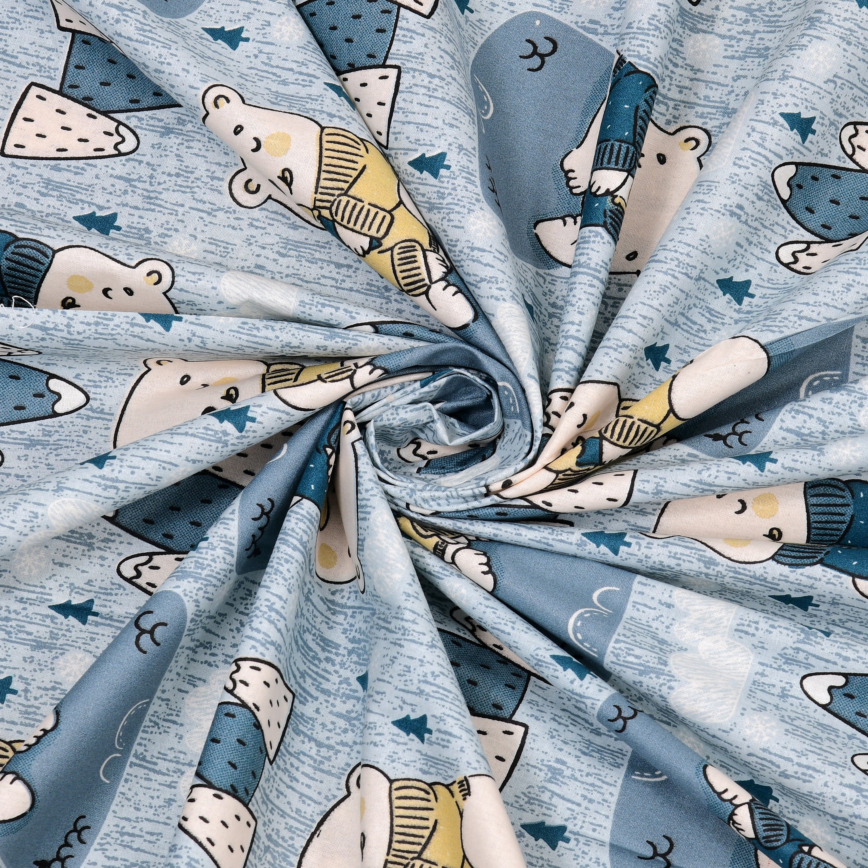 Bear Buddies Pure Cotton Bedsheet- Blue