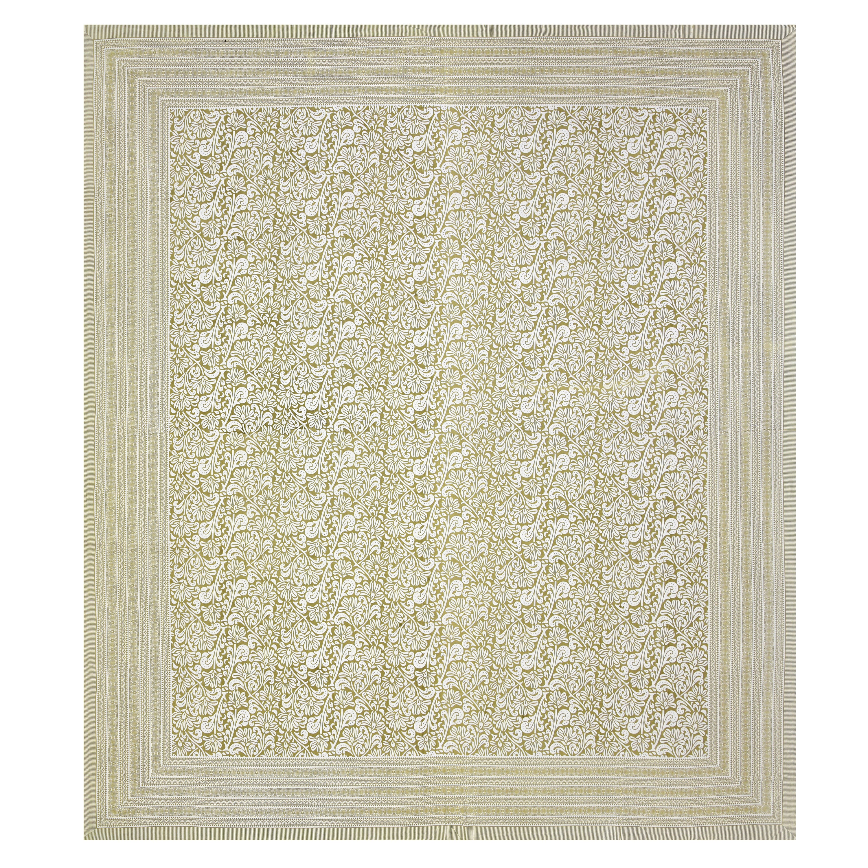 Paisley Block-Printed Cotton Bedsheet- Olive Green