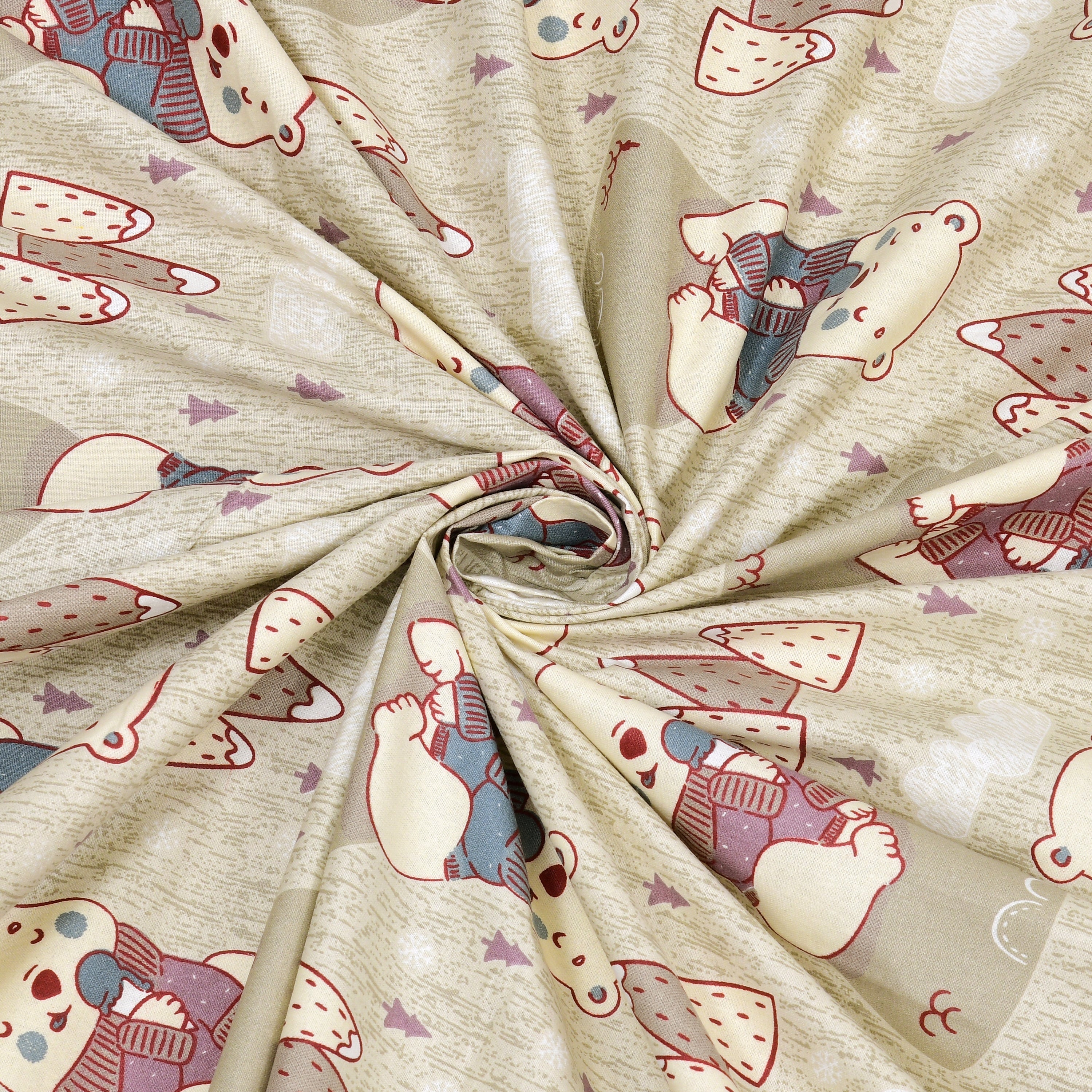 Bear Buddies Pure Cotton Bedsheet- Beige