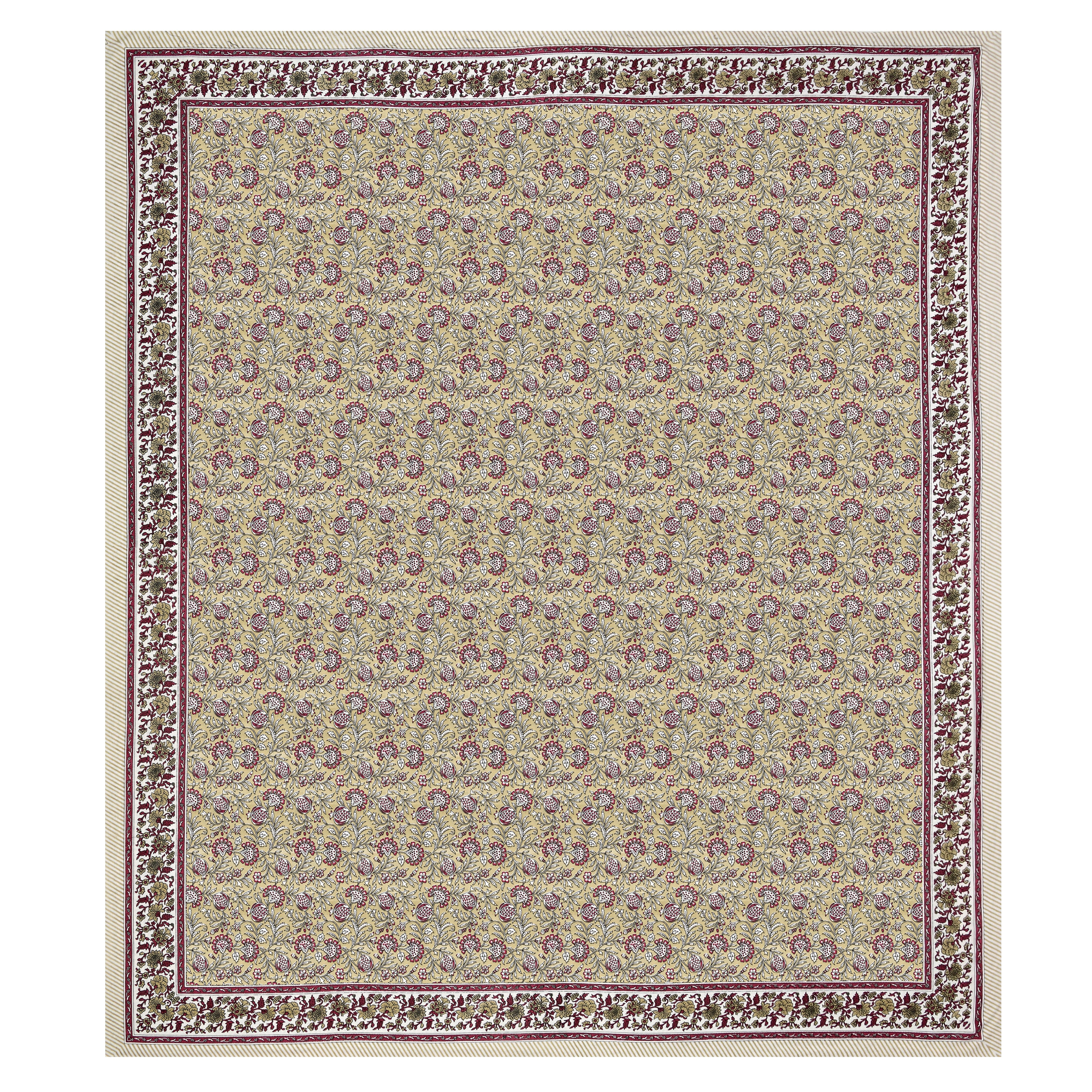 Floral Block-Printed Cotton Bedsheet- Mustard Yellow