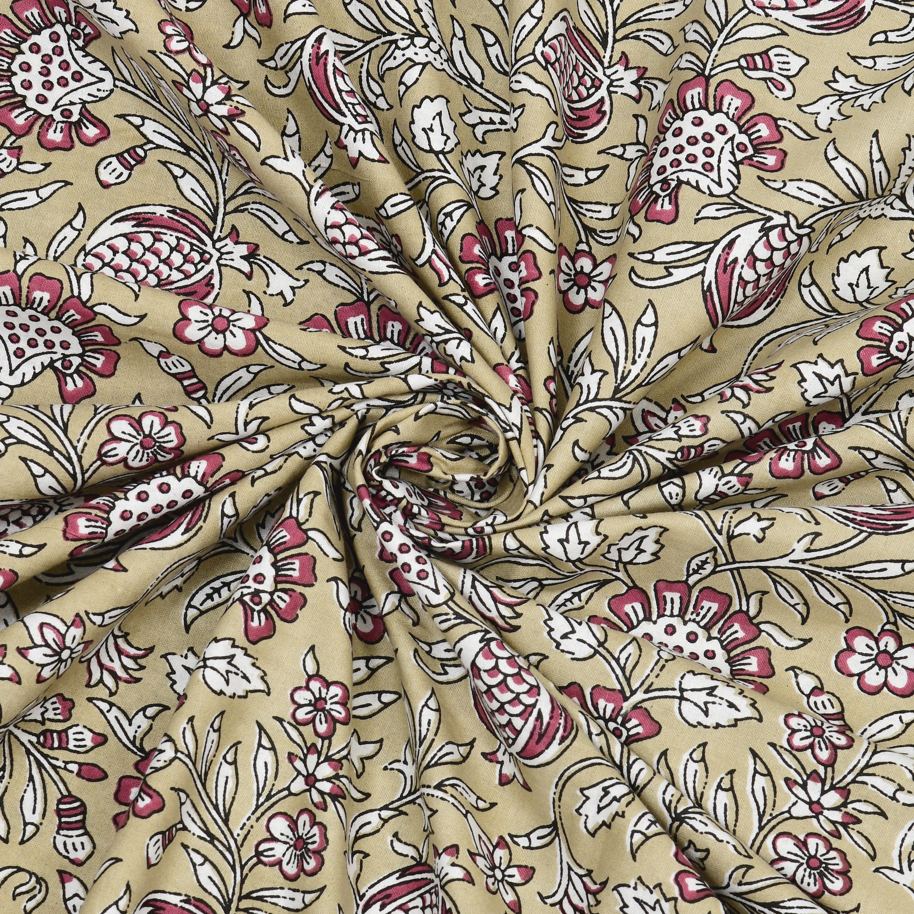 Floral Block-Printed Cotton Bedsheet- Mustard Yellow