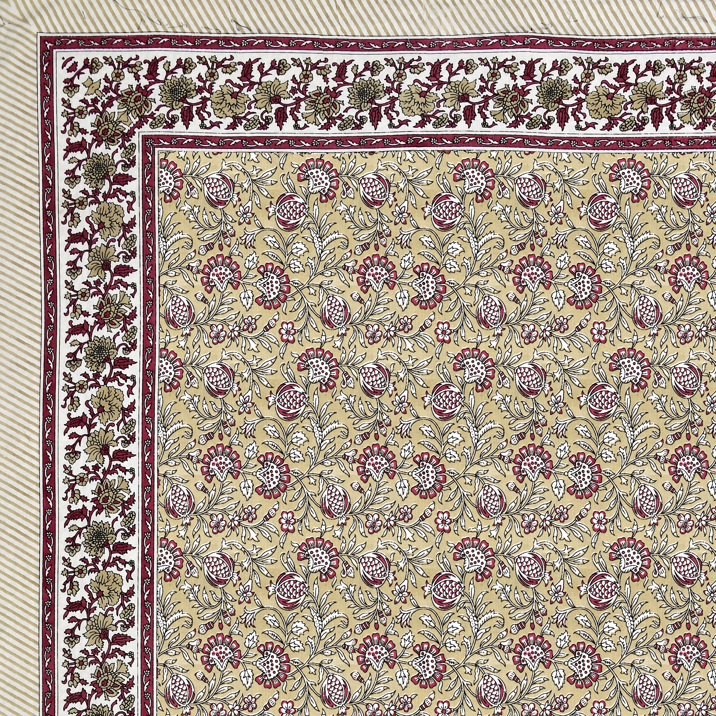 Floral Block-Printed Cotton Bedsheet- Mustard Yellow