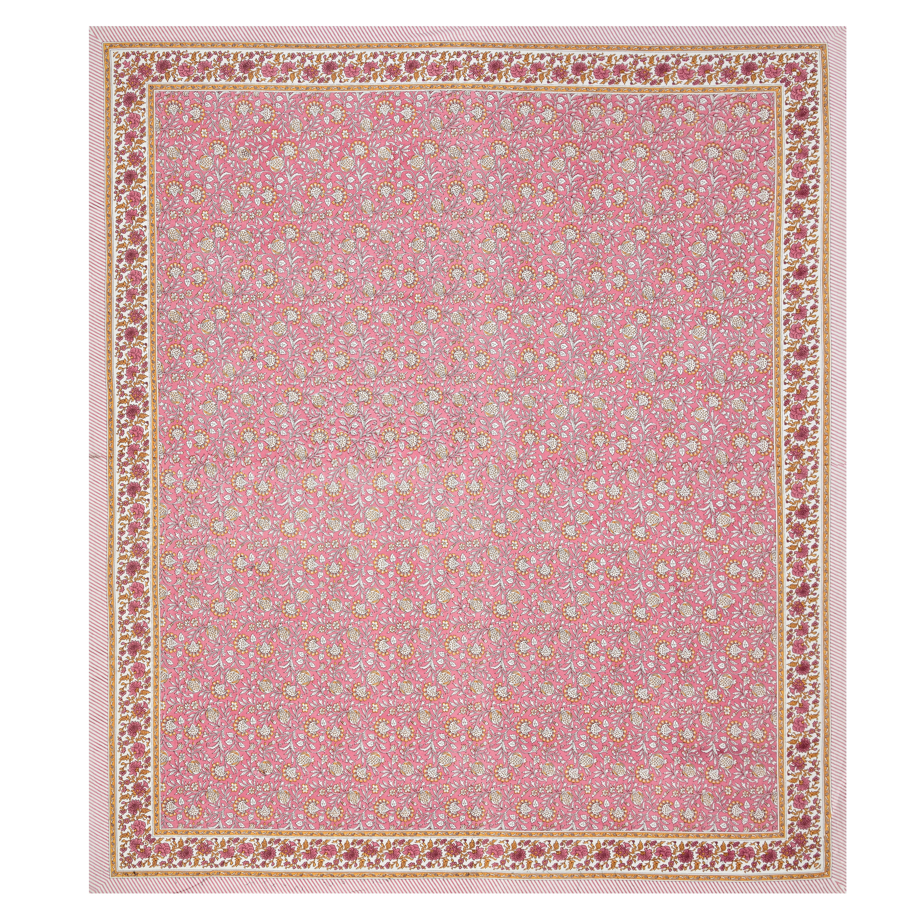 Floral Block-Printed Cotton Bedsheet- Rose Pink