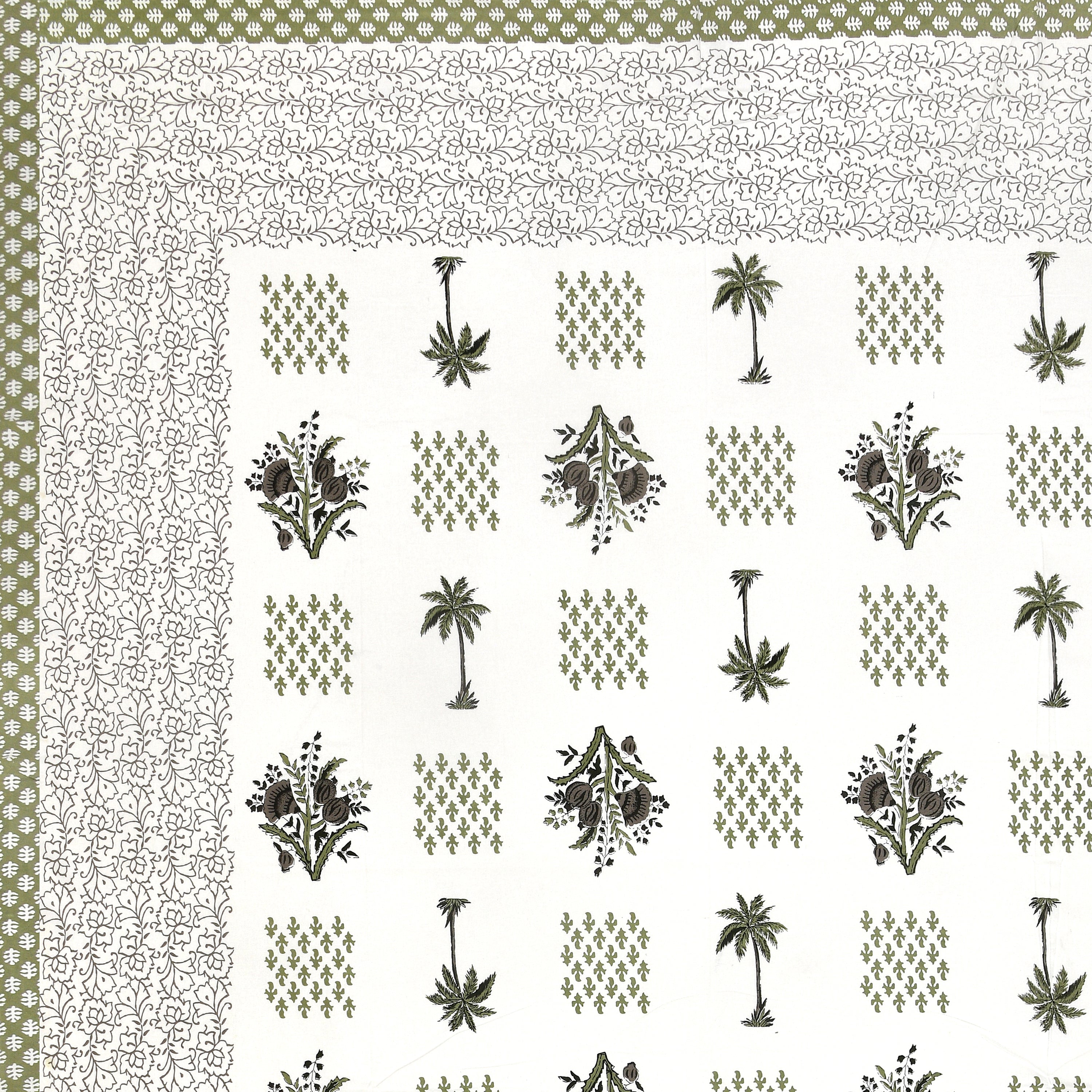 Blockprinted Tree Pure Cotton Bedsheet - Mint Green