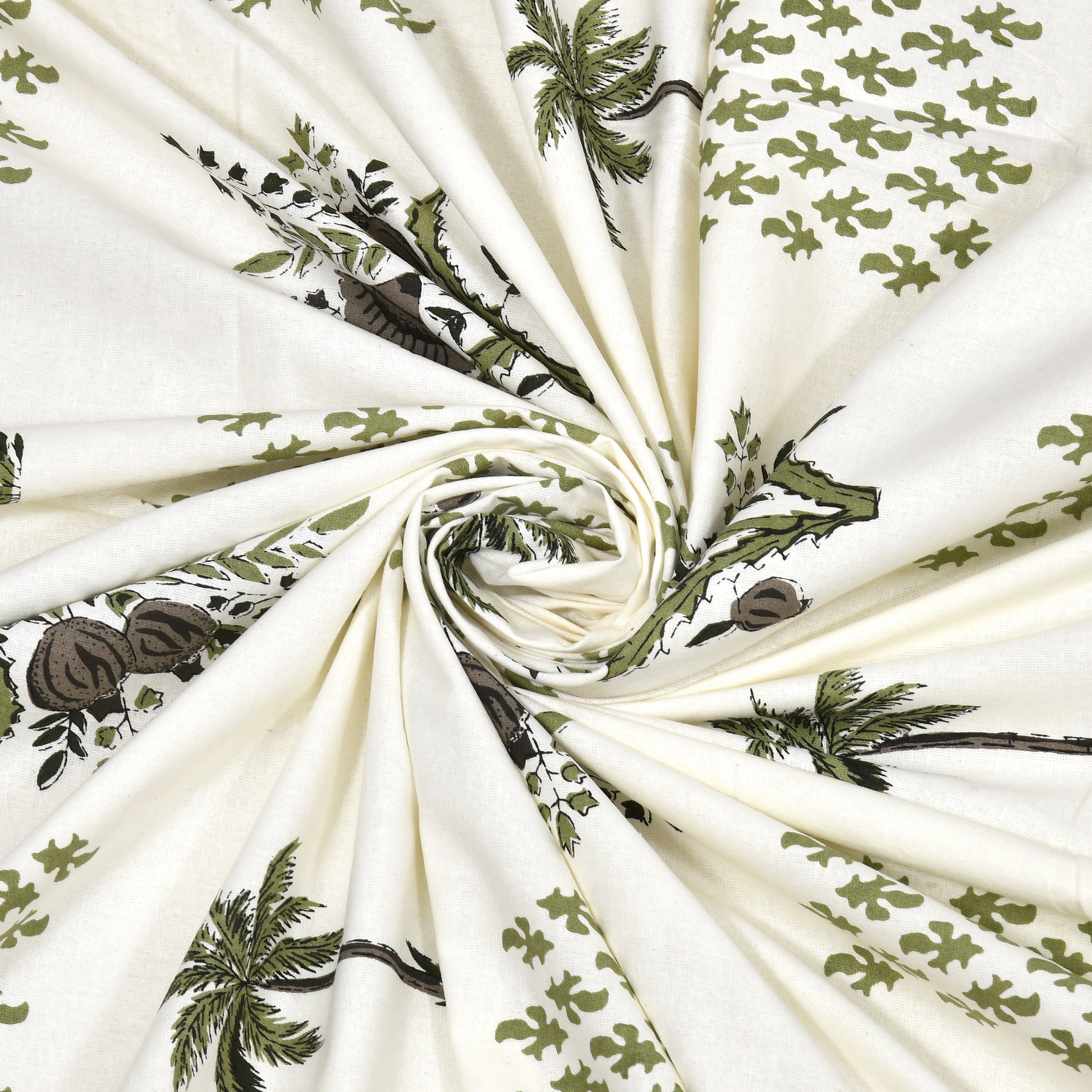 Blockprinted Tree Pure Cotton Bedsheet - Mint Green