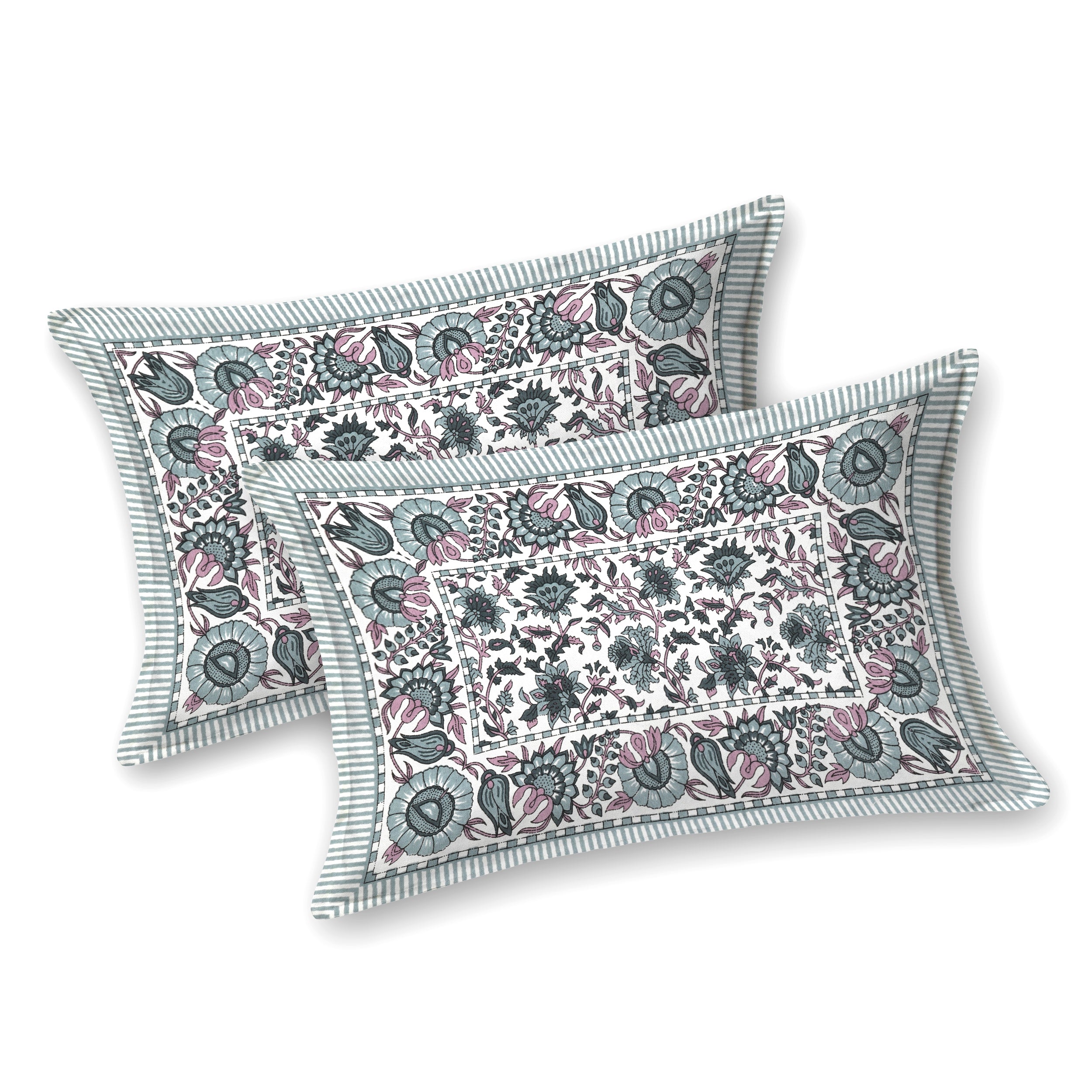 Elite Pure Cotton Floral Printed King Size Bedsheet - Grey & White