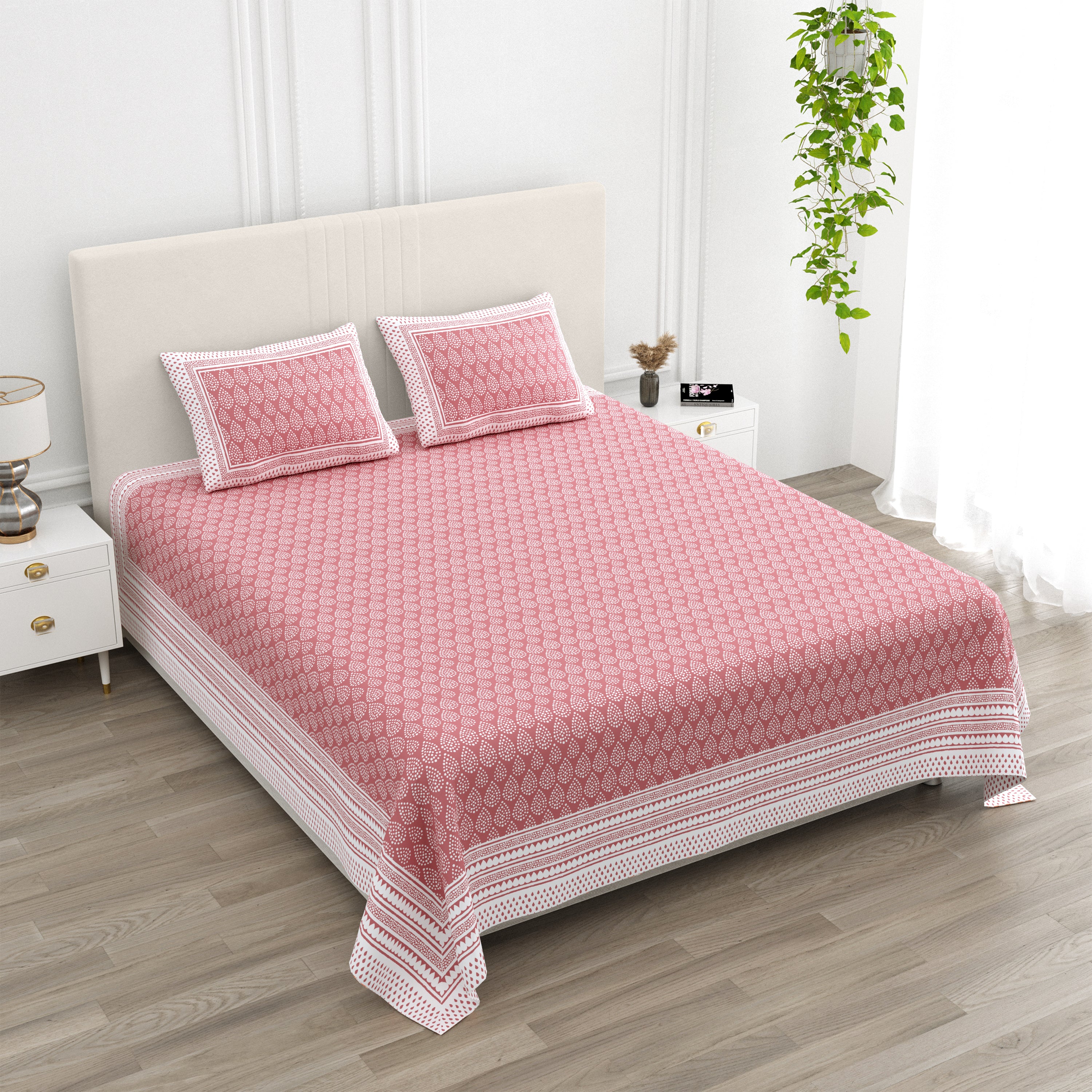 Teardrop Printed Cotton Bedsheet - Pink