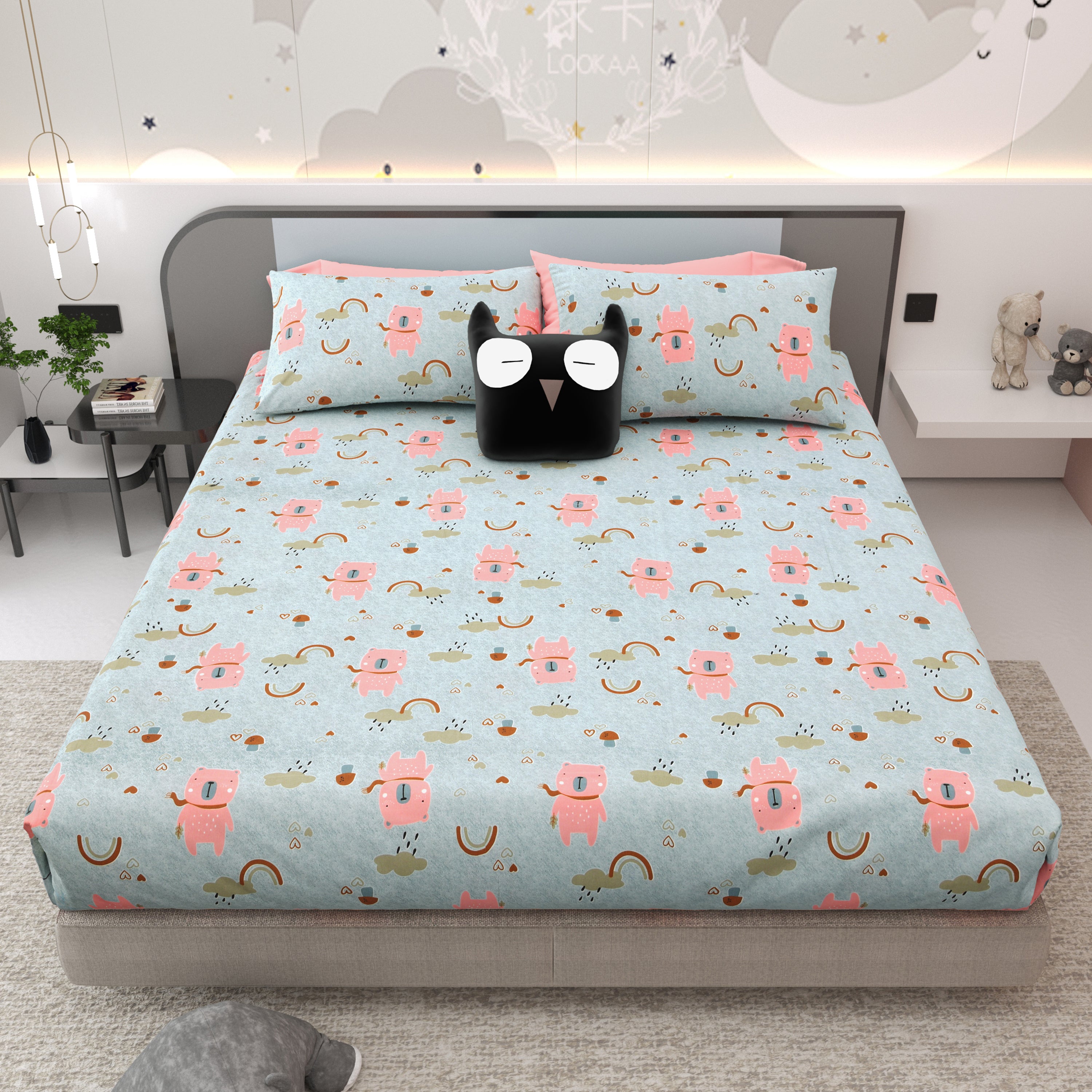 Dream World Pure Cotton Bedsheet- Sky Blue