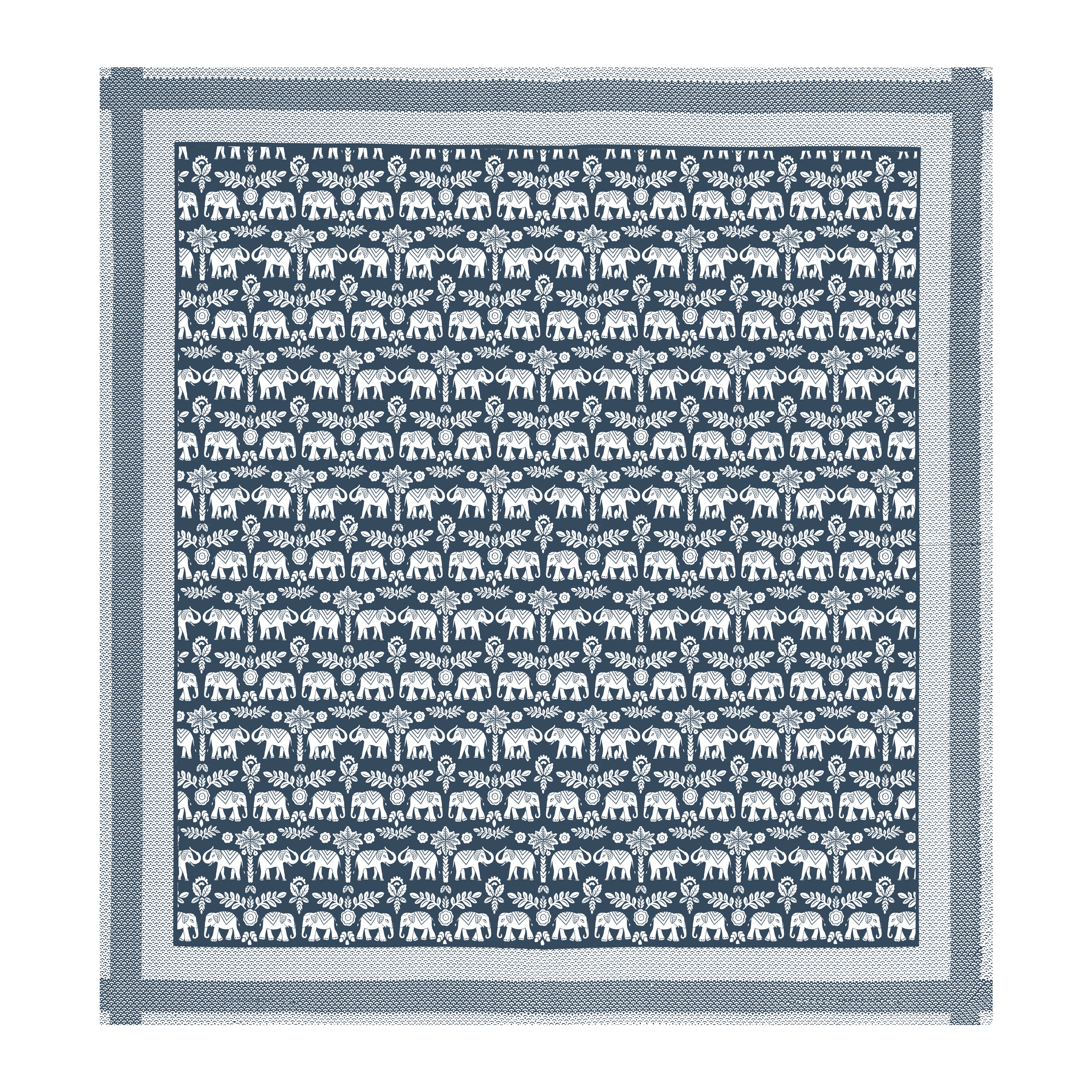 Traditional Elephant Cotton Bedsheet - Midnight Indigo