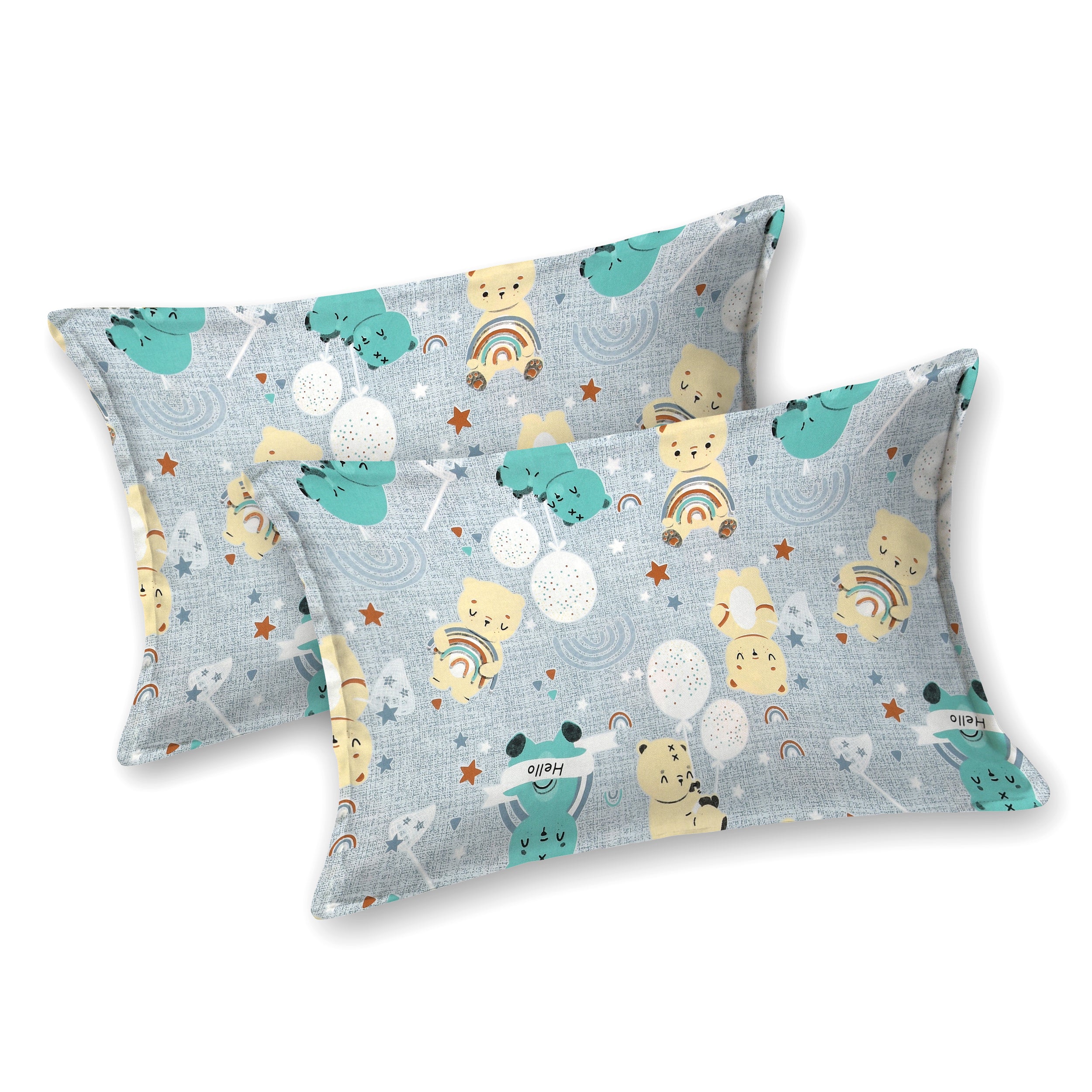 Moonlight Bear Hugs Pure Cotton Kids Bedsheet- Light Grey