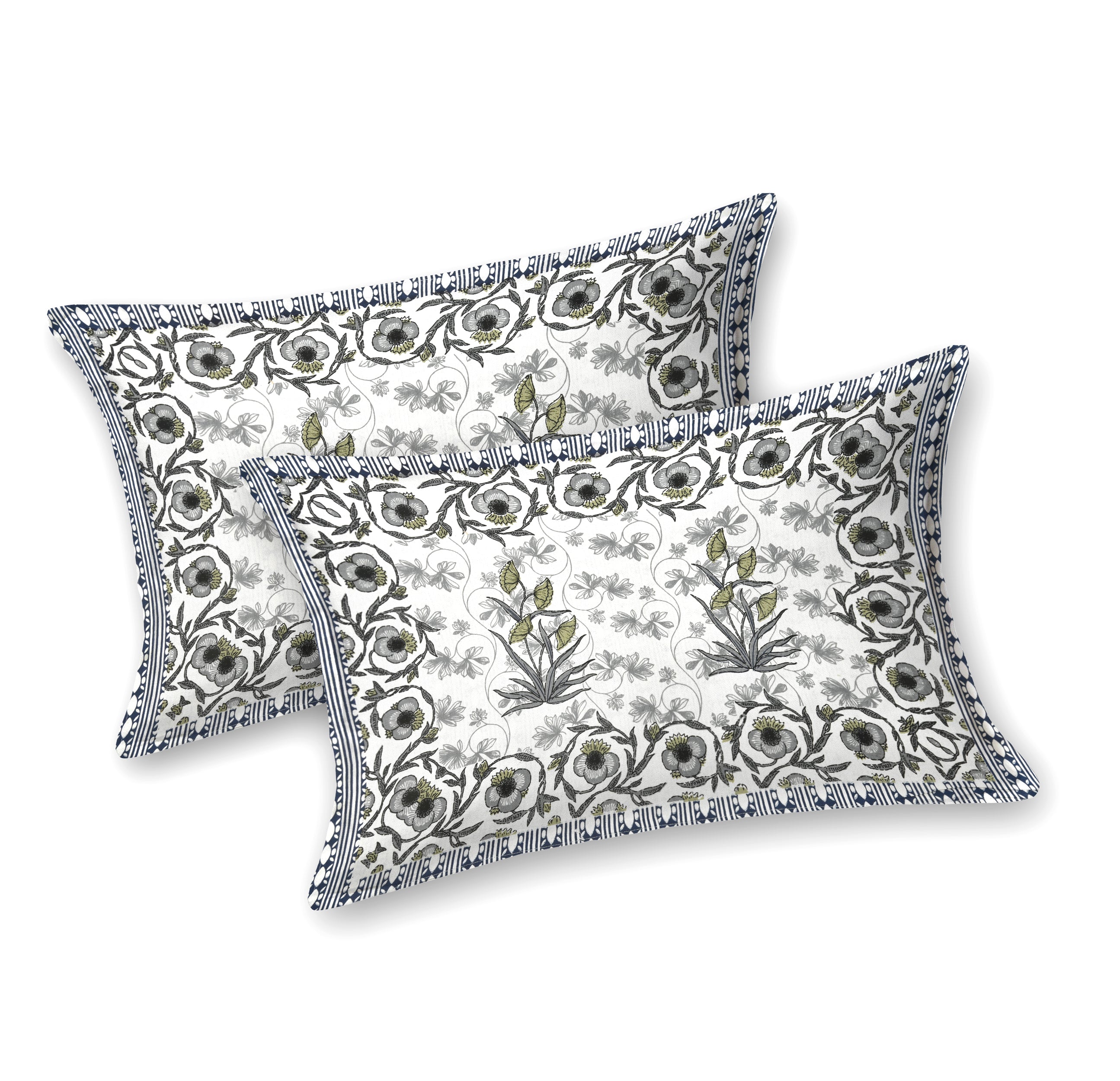Floral Border Cotton King Size Bedsheet - Grey