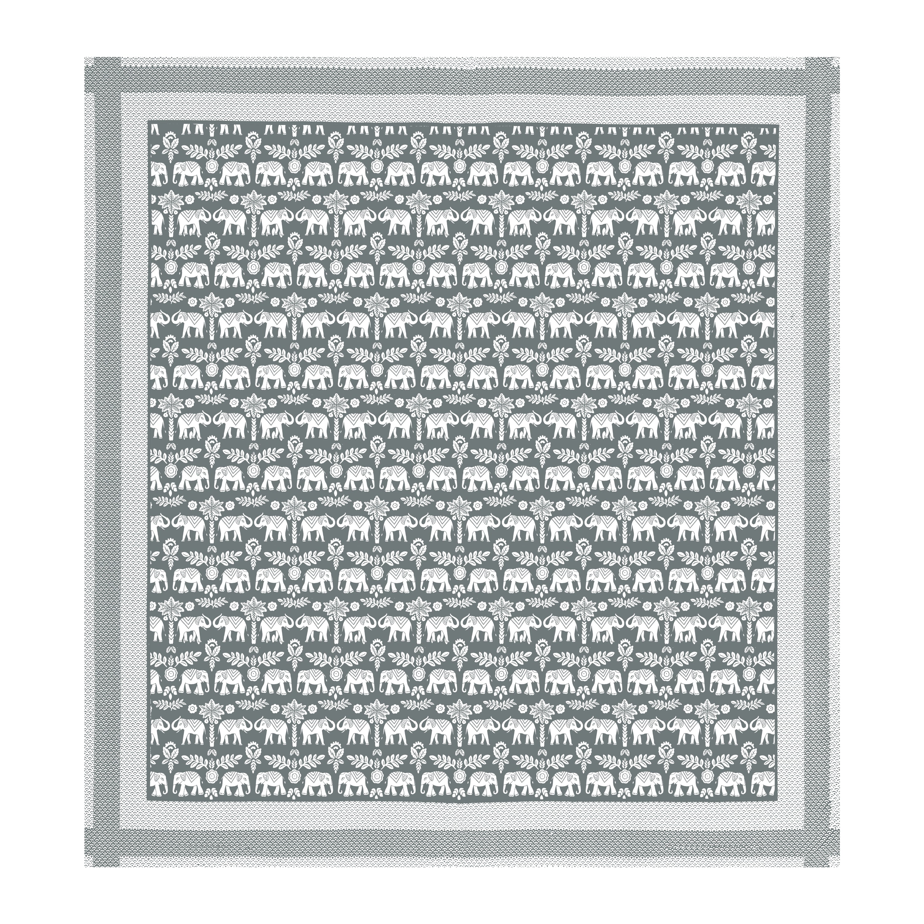 Traditional Elephant Cotton Bedsheet - Dull Grey