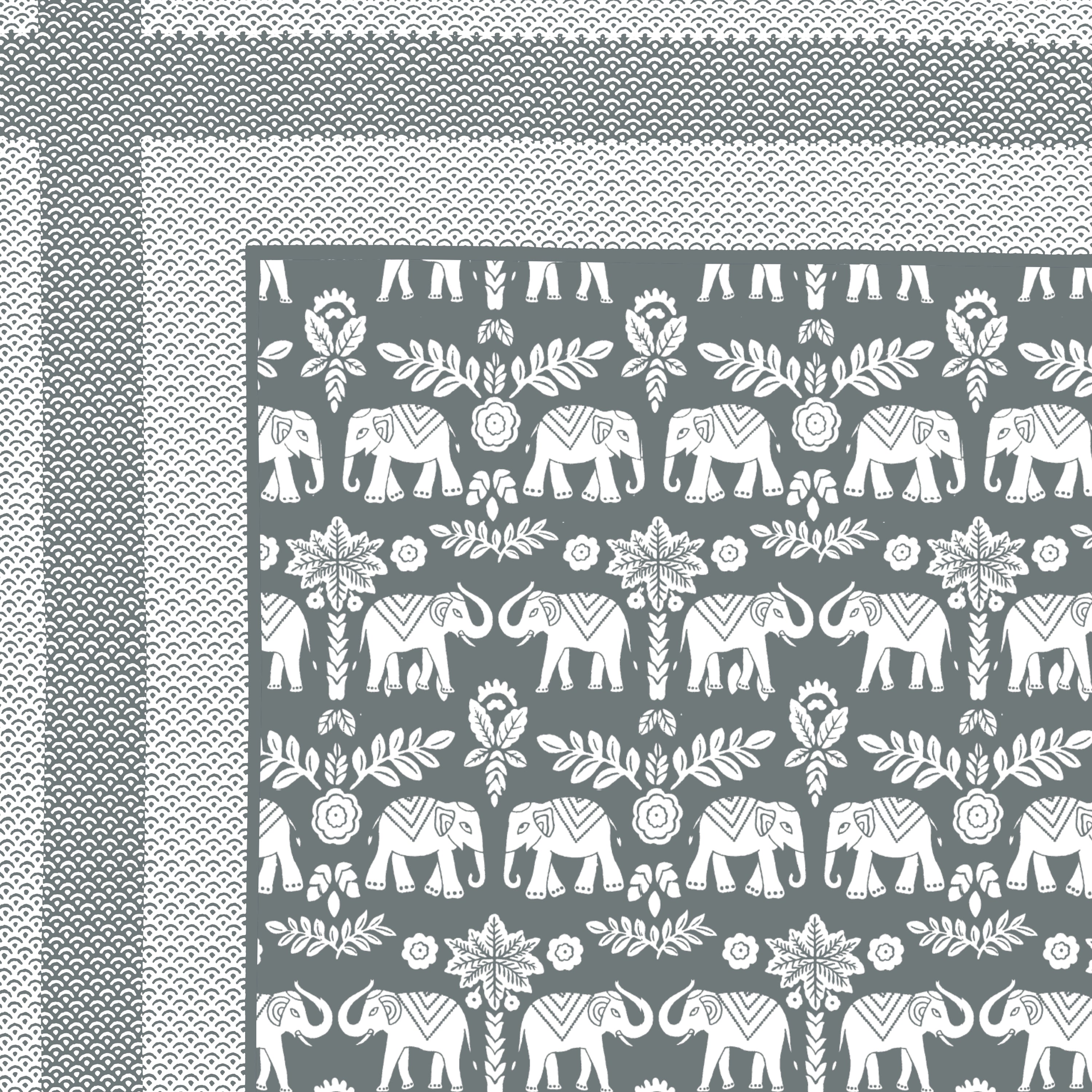 Traditional Elephant Cotton Bedsheet - Dull Grey