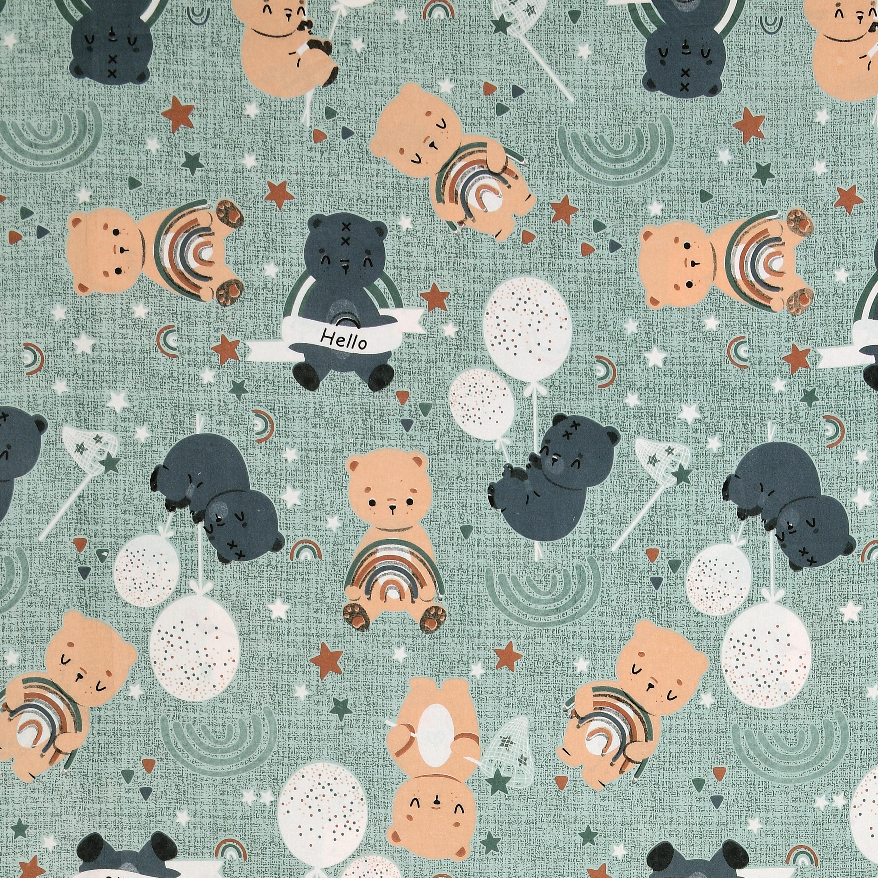 Moonlight Bear Hugs Pure Cotton Kids Bedsheet- Light Green