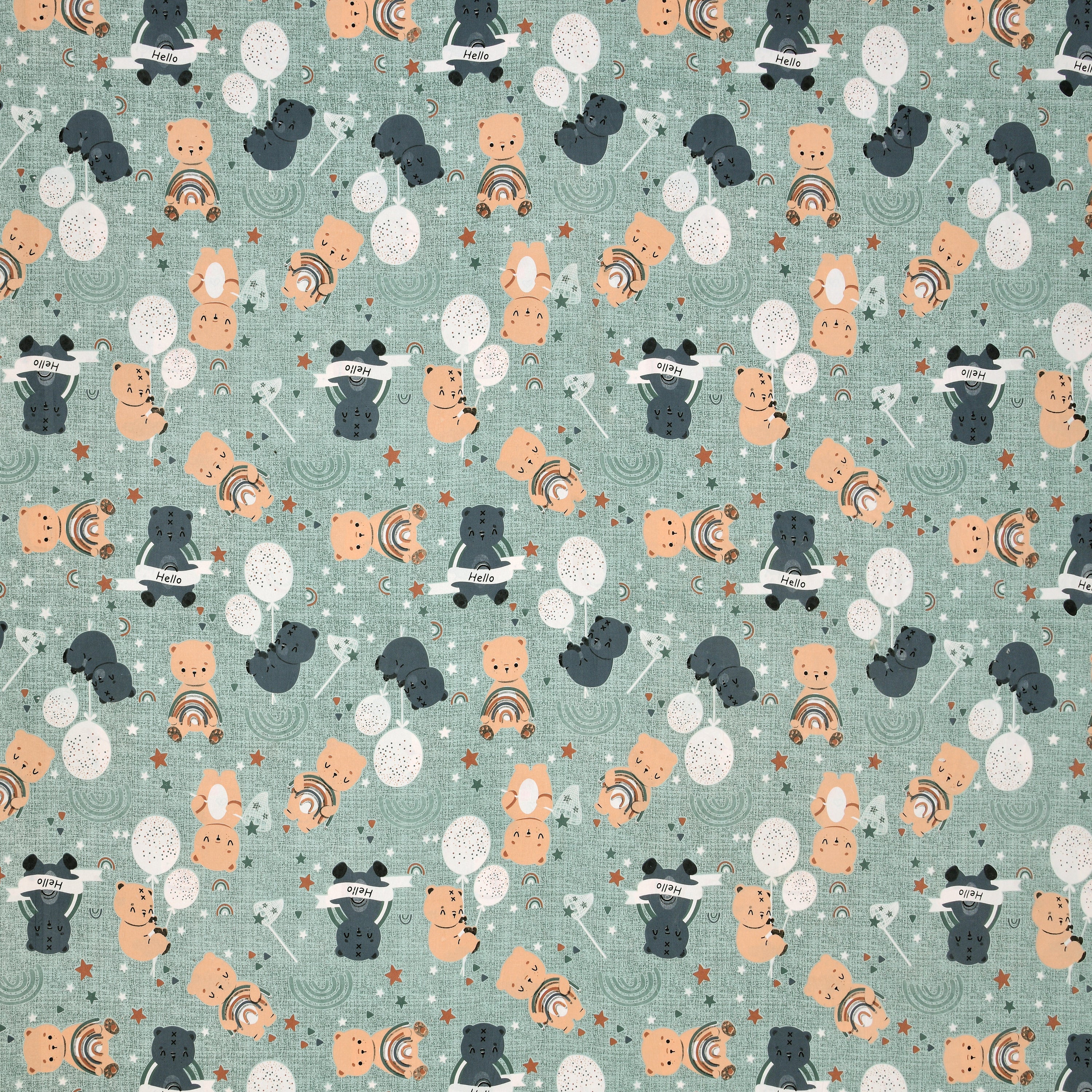 Moonlight Bear Hugs Pure Cotton Kids Bedsheet- Light Green