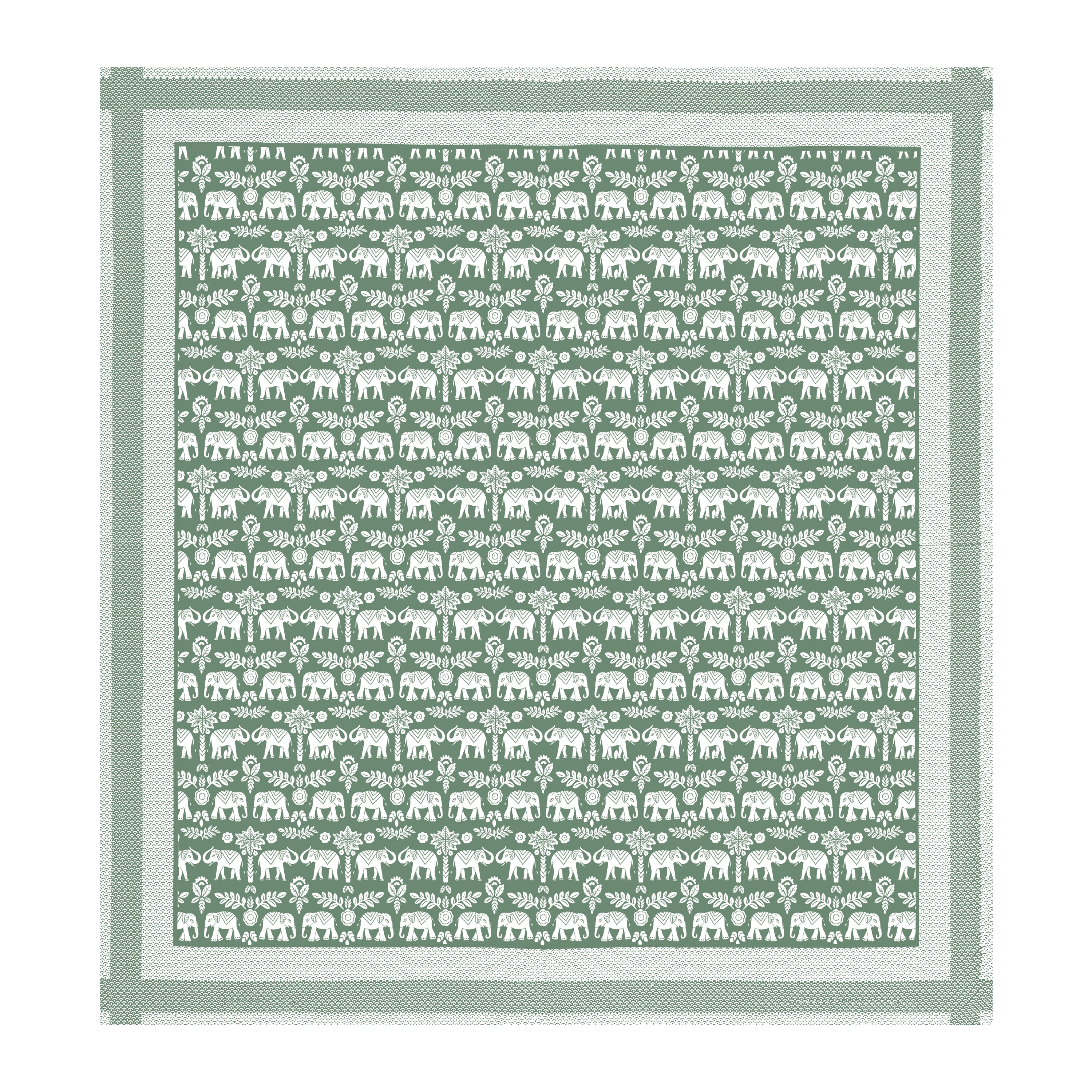 Traditional Elephant Cotton Bedsheet - Olive Green