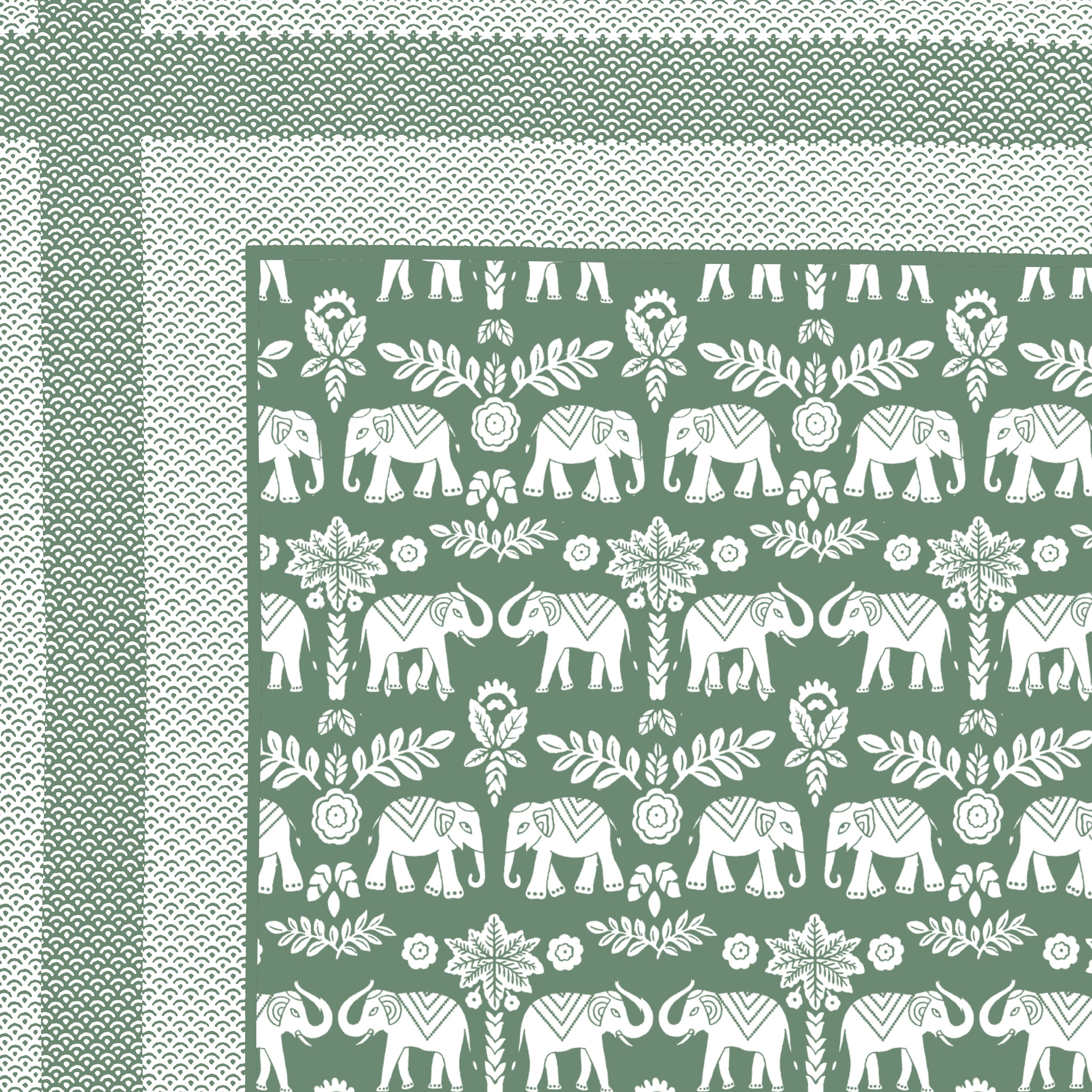 Traditional Elephant Cotton Bedsheet - Olive Green