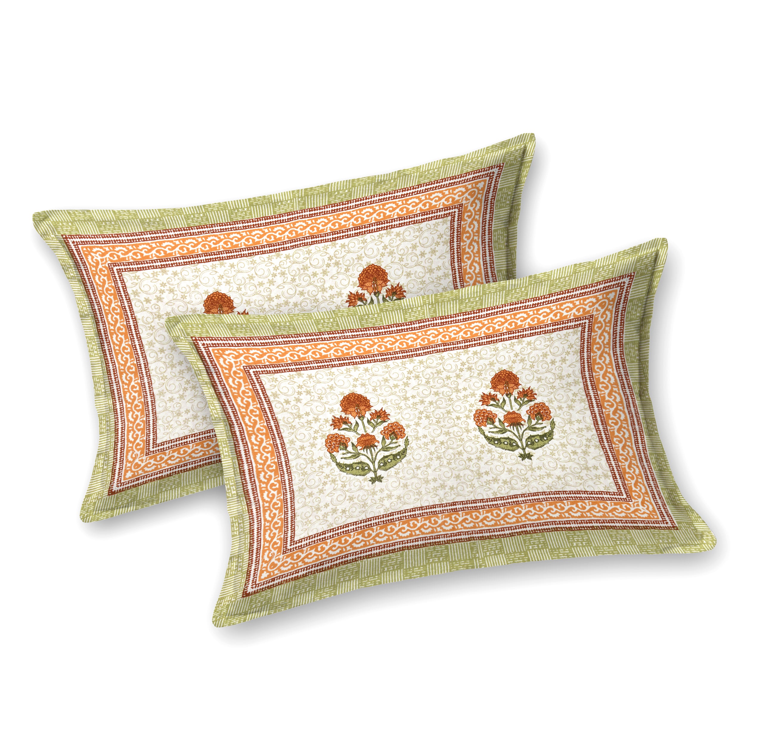 Floral Bouquets Cotton King Size Bedsheet - Marigold
