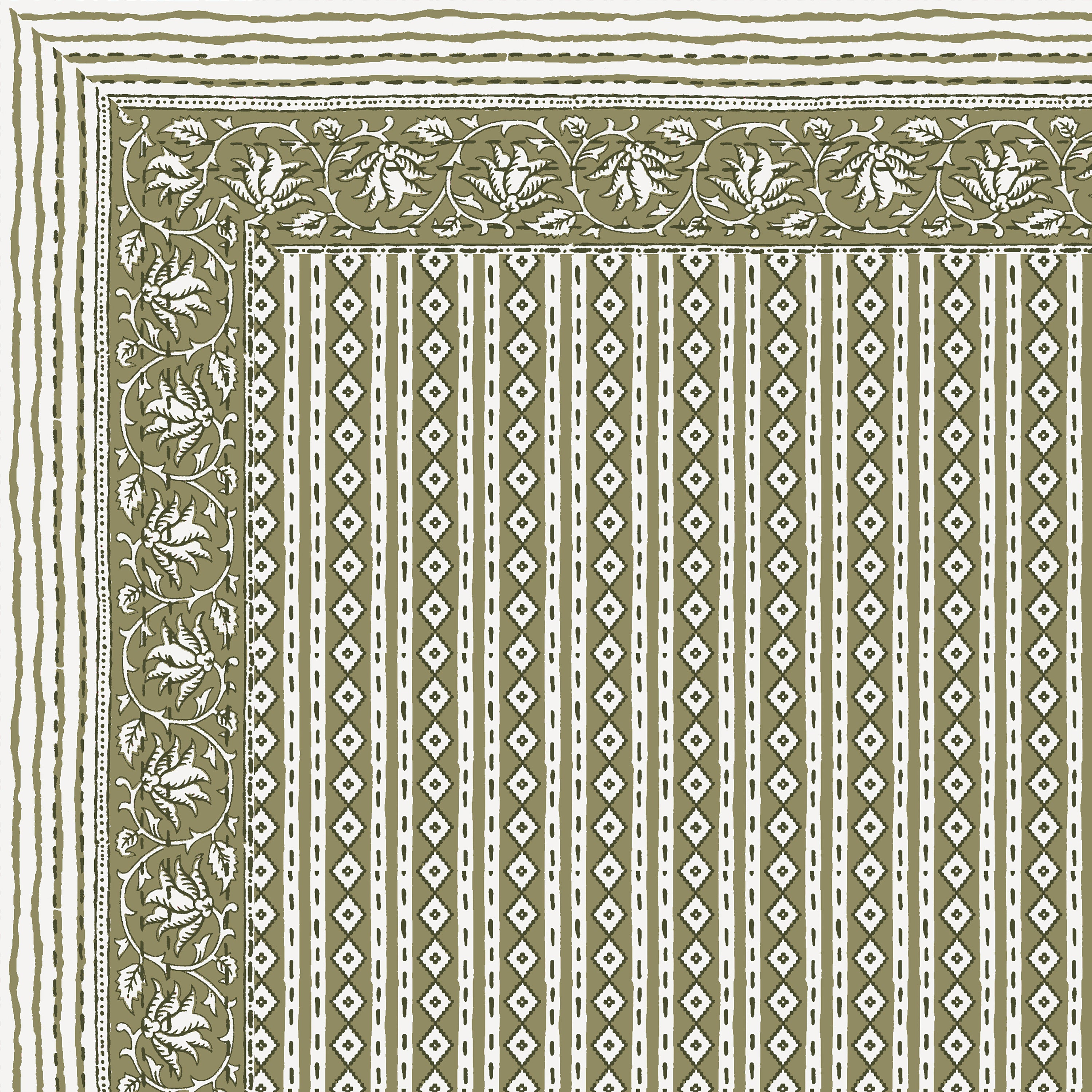 Rajasthani Blockprinted Cotton Bedsheet - Mustard Olive