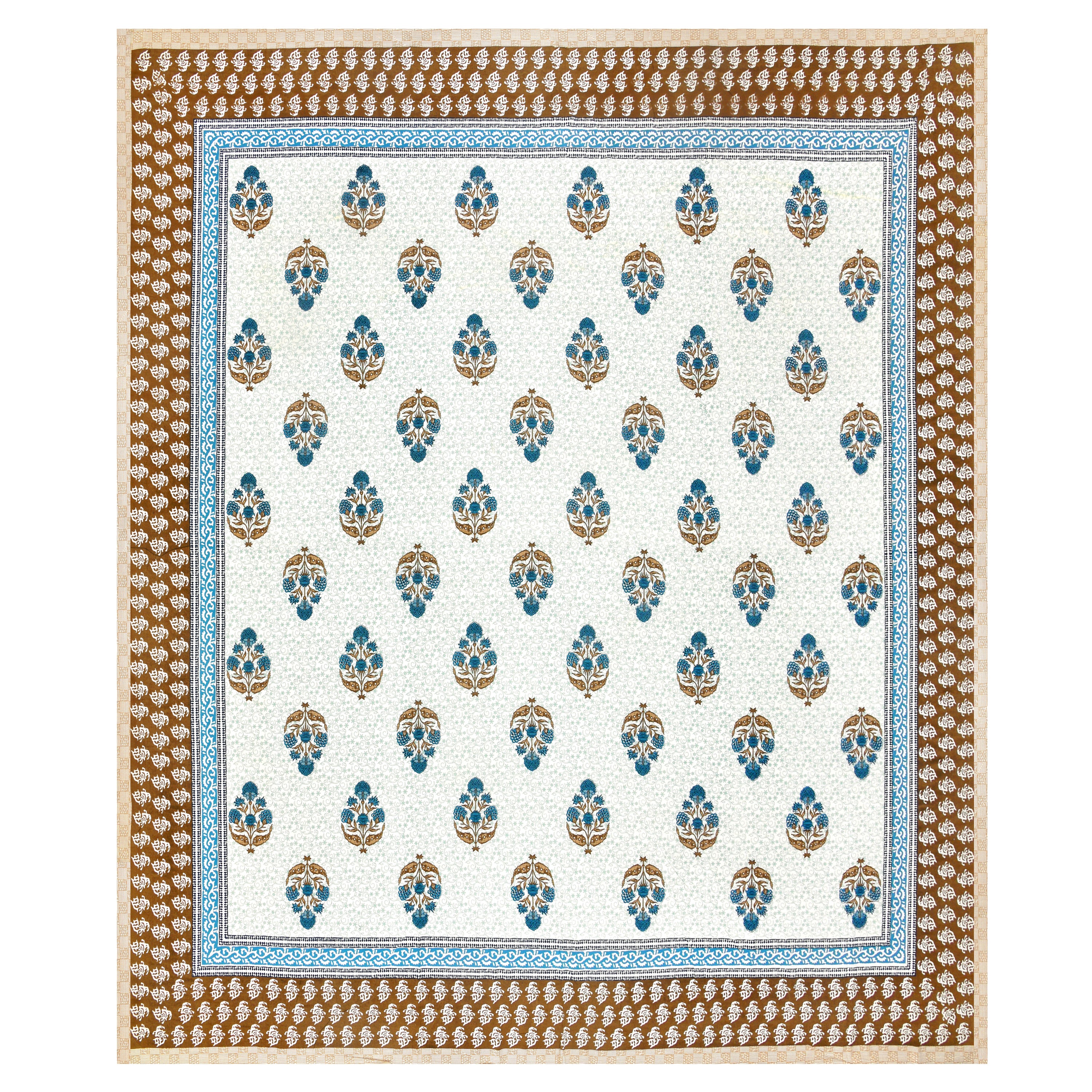 Floral Bouquets Cotton King Size Bedsheet - Indigo