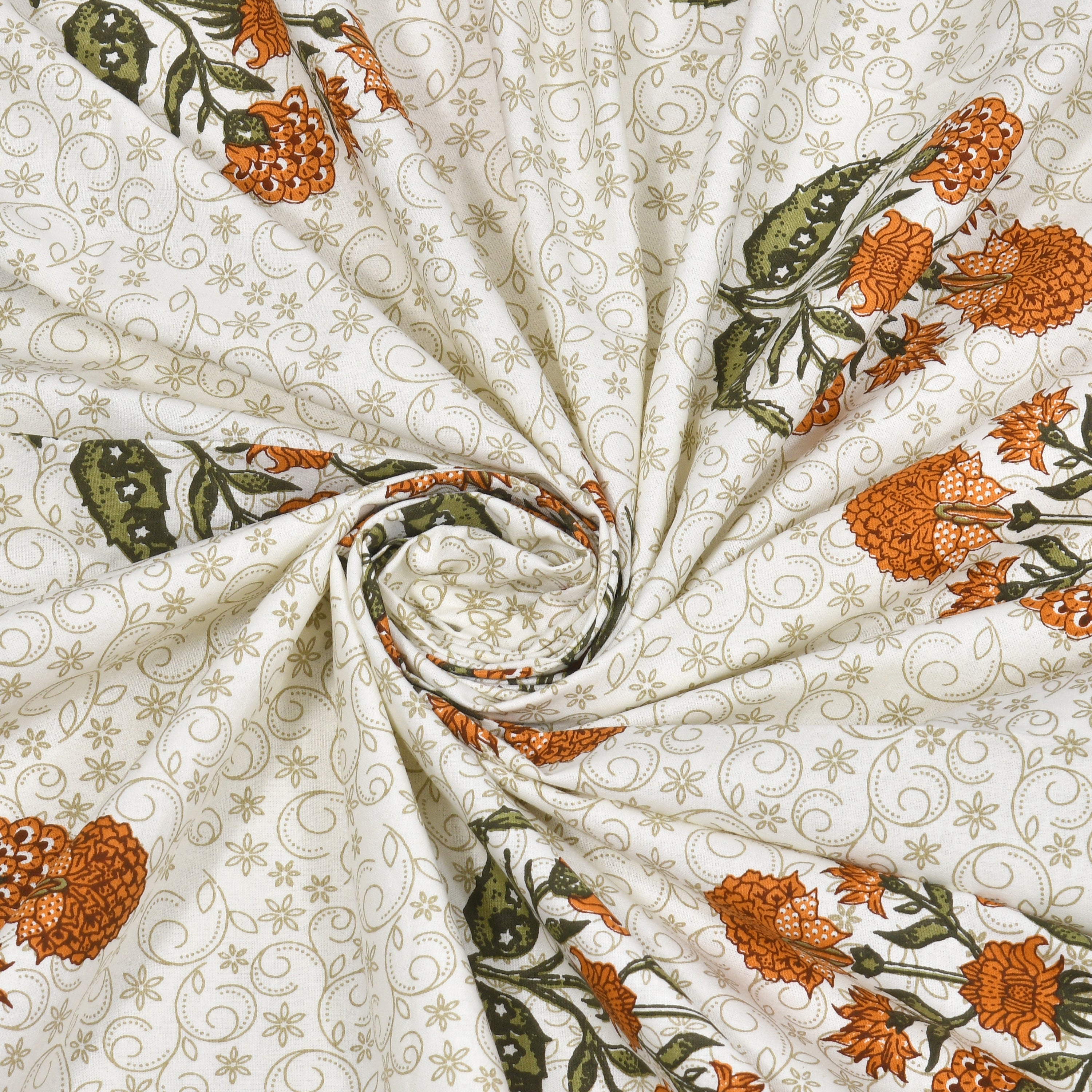 Floral Bouquets Cotton King Size Bedsheet - Marigold