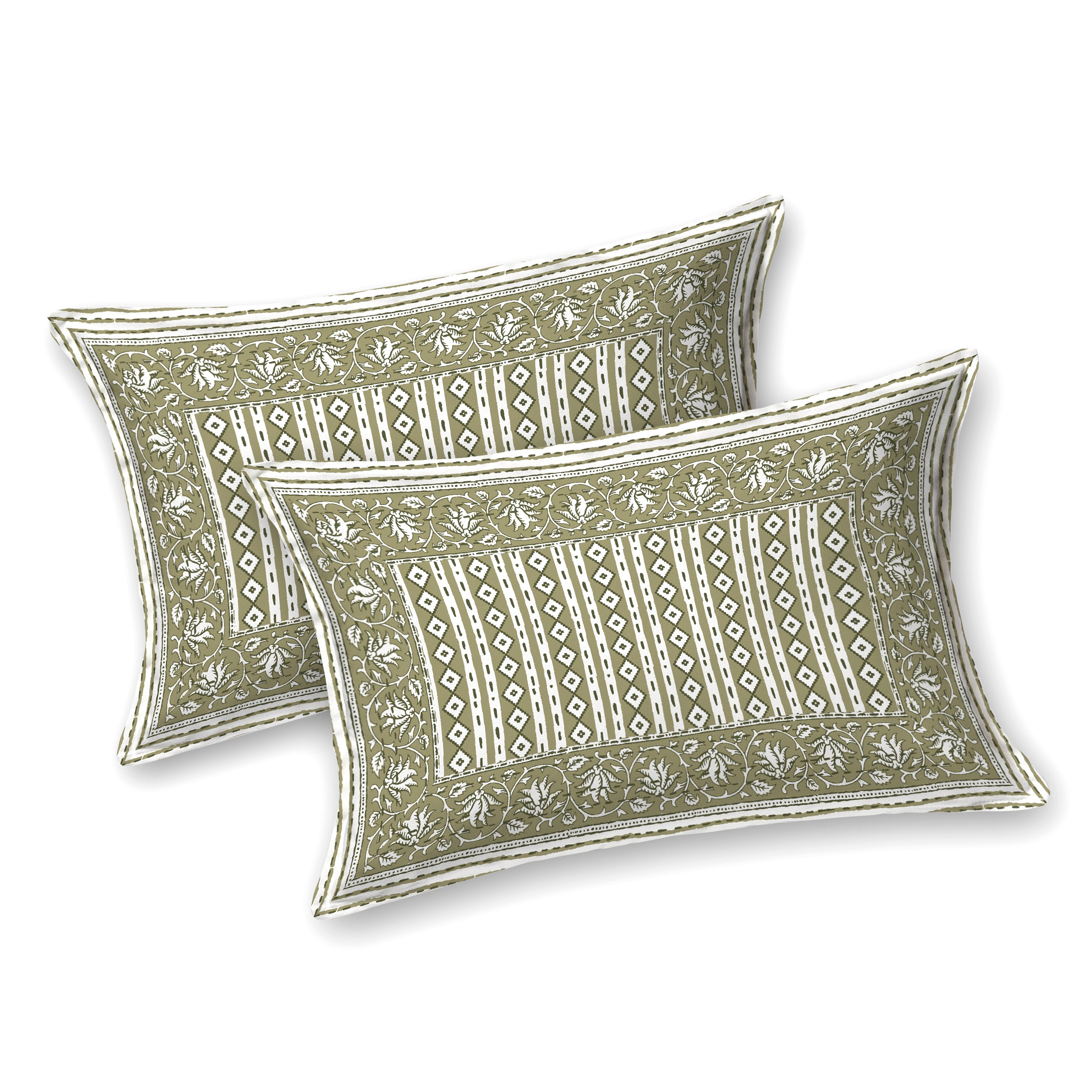 Rajasthani Blockprinted Cotton Bedsheet - Mustard Olive