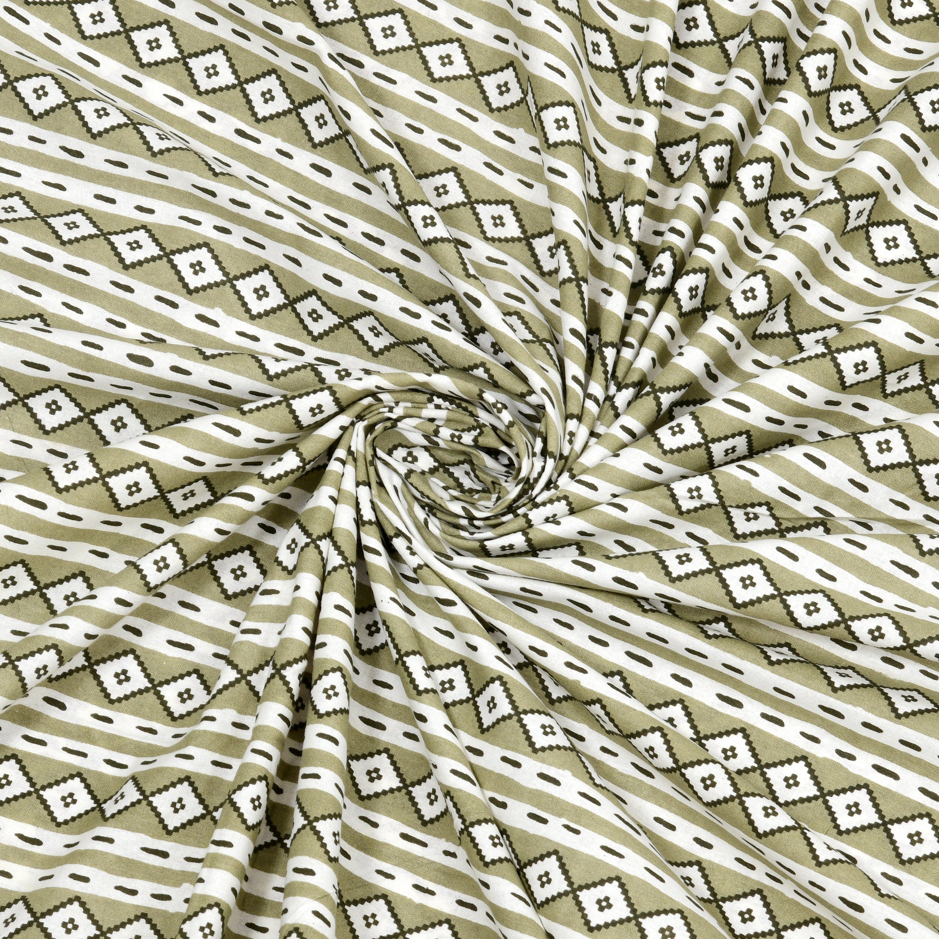 Rajasthani Blockprinted Cotton Bedsheet - Mustard Olive