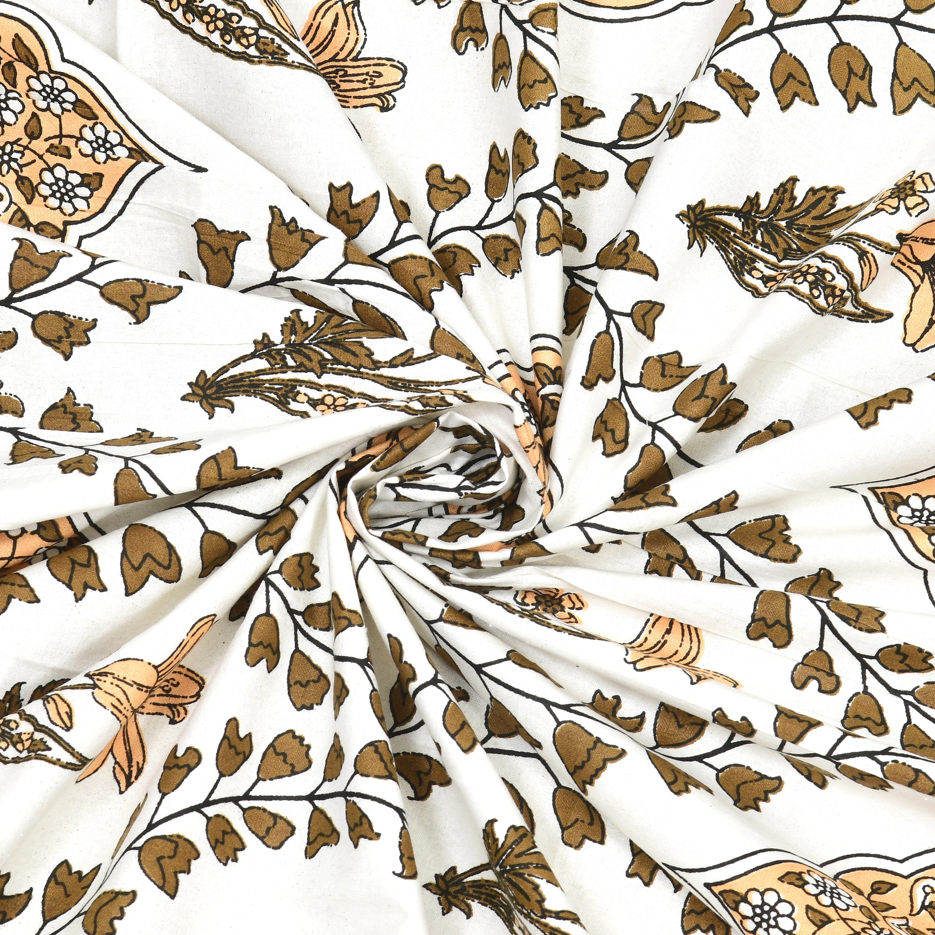 Butta Block Printed Cotton Bedsheet- White & Yellow