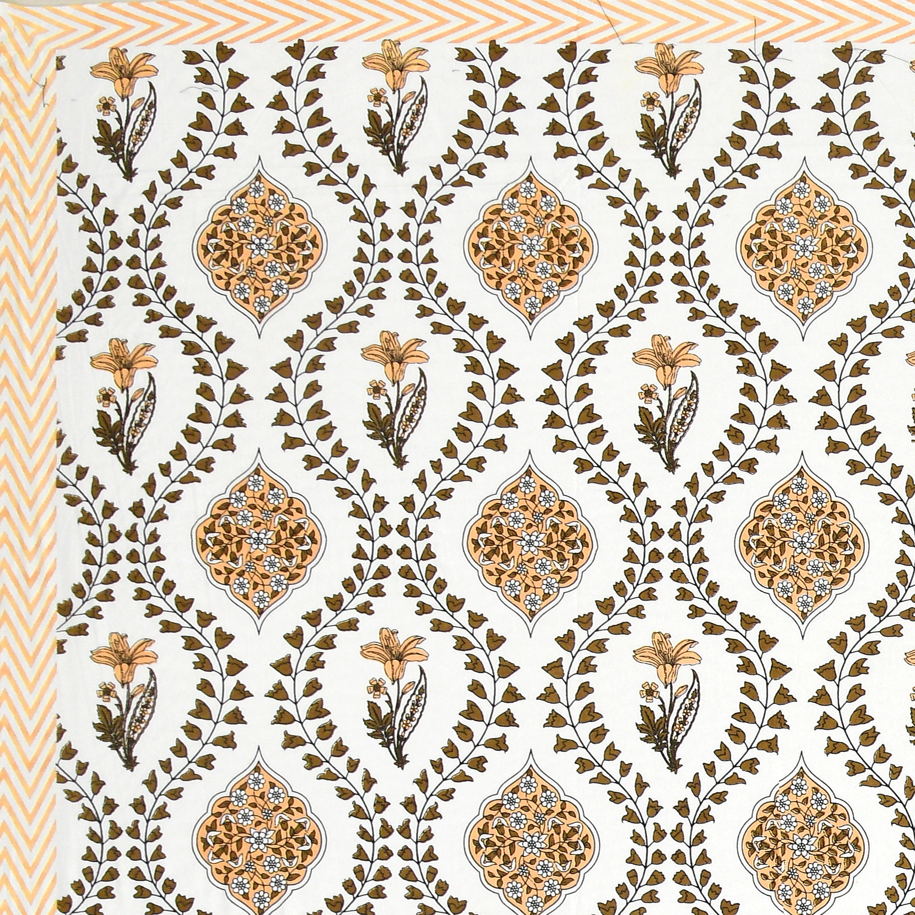 Butta Block Printed Cotton Bedsheet- White & Yellow
