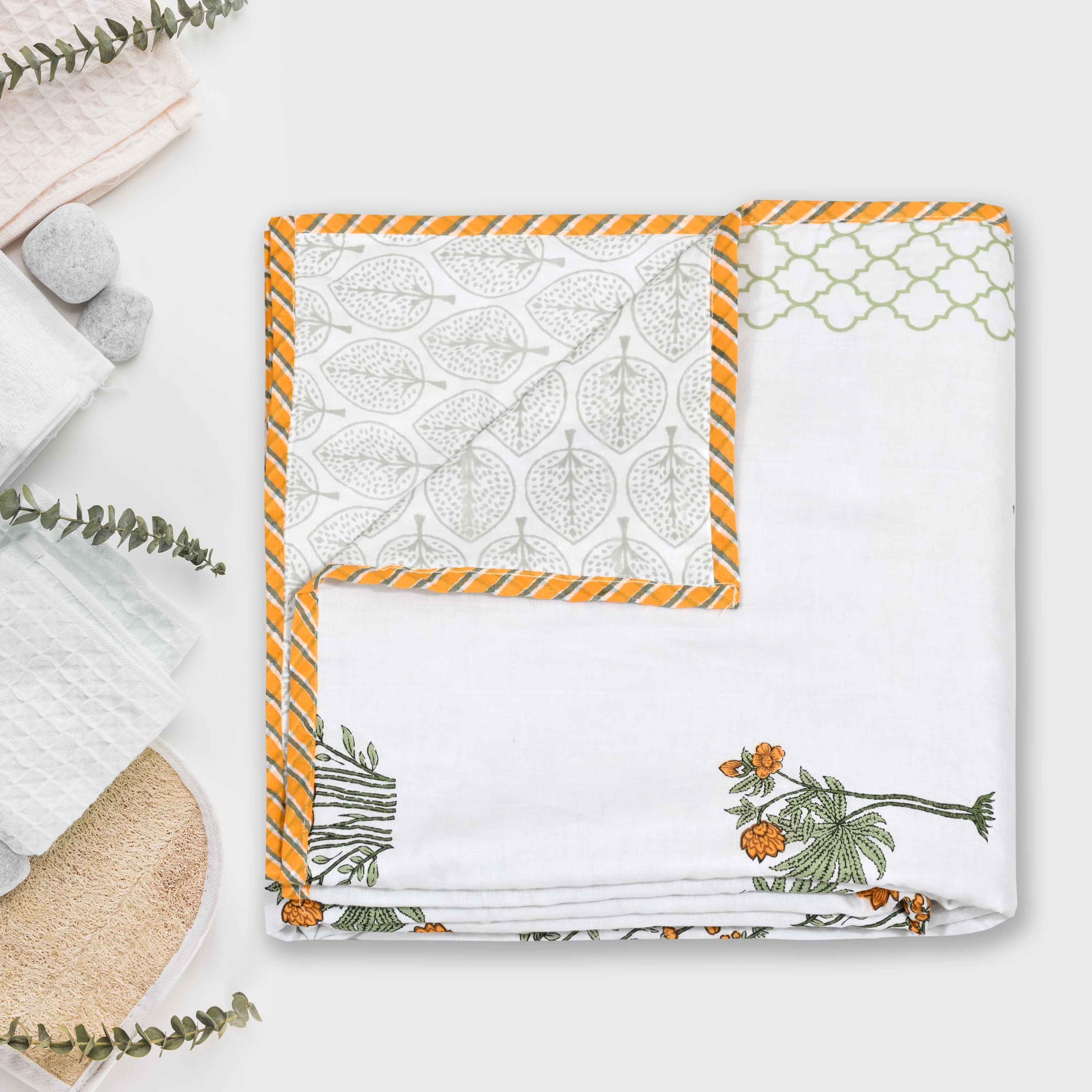 Amber Leaf Cotton Dohar Printable & Reversible
