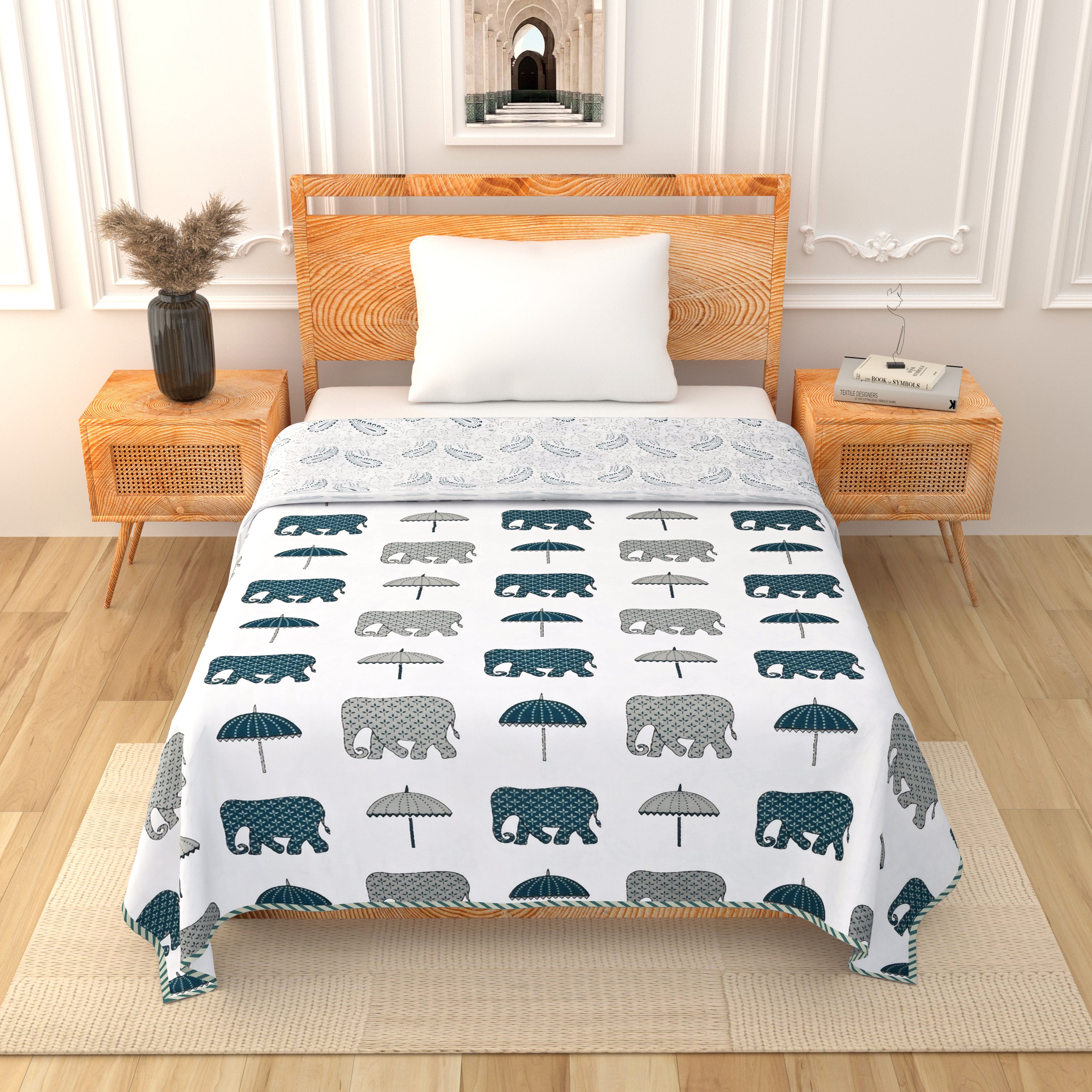 Botanical Calm Dohar Printable & Reversible - Blue Elephant